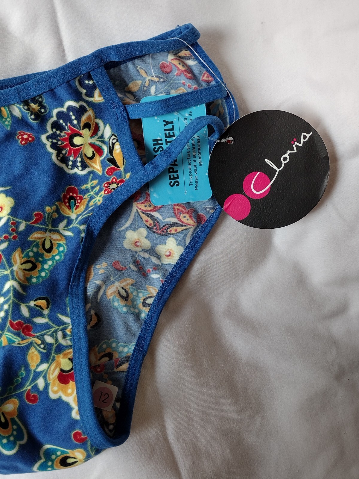 CLOVIA SMALL BLUE FLORAL STRAPPY HIPSTER PANTY COTTON SPANDEX NEW WITH TAGS