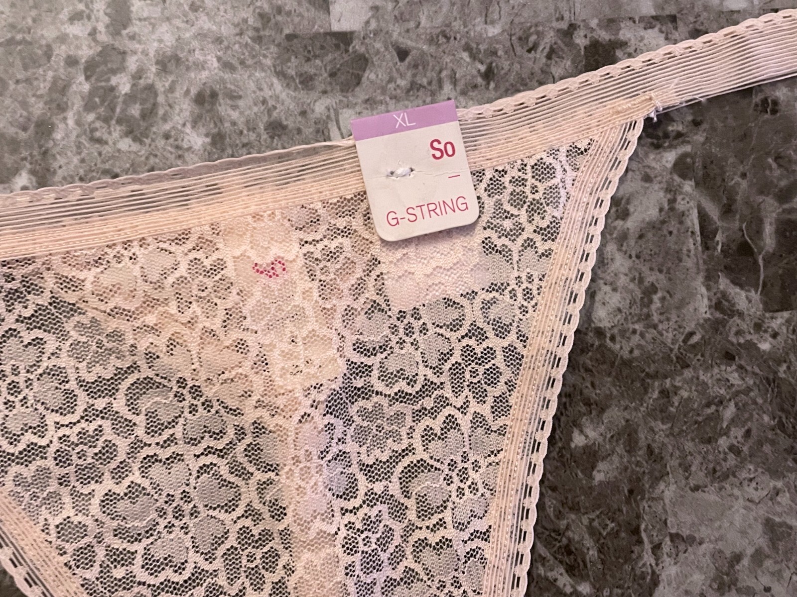 NWT SO XL LIGHT PALE PINK FLORAL LACE STRETCH V STRING THONG G STRING PANTIES