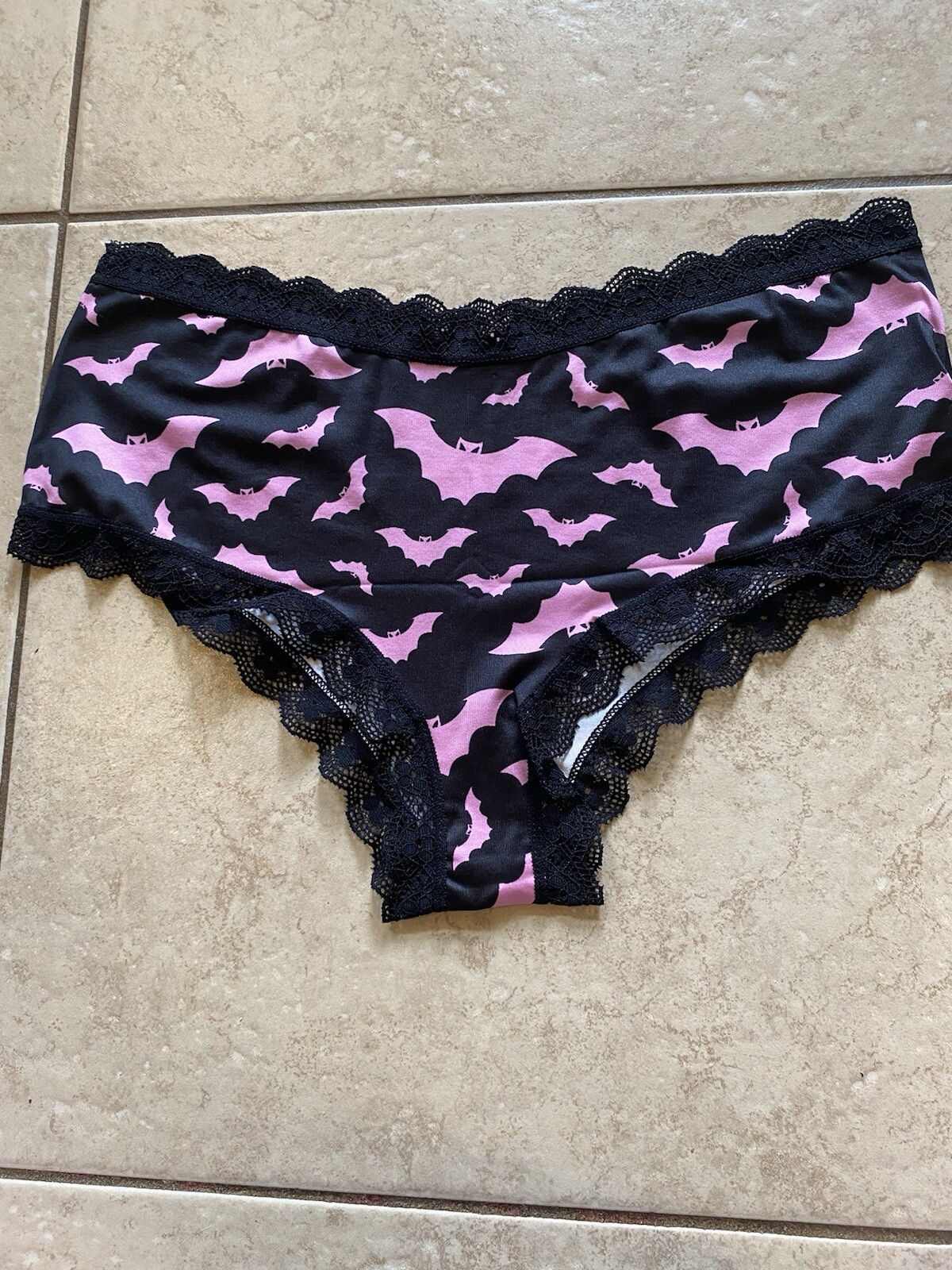 Pink And Black Bats Aesthetic Lace Brief Size 12 XL