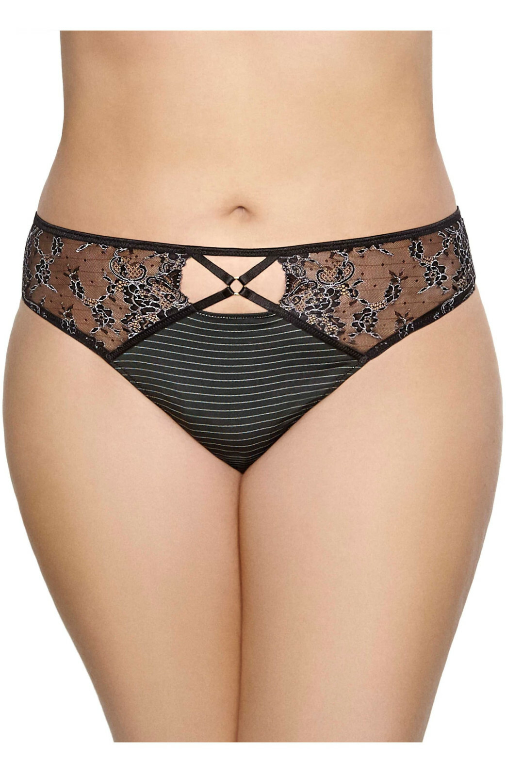 Ashley Graham Plus Size Crisscross Keyhole Lace Thong Panty, Assorted Colors