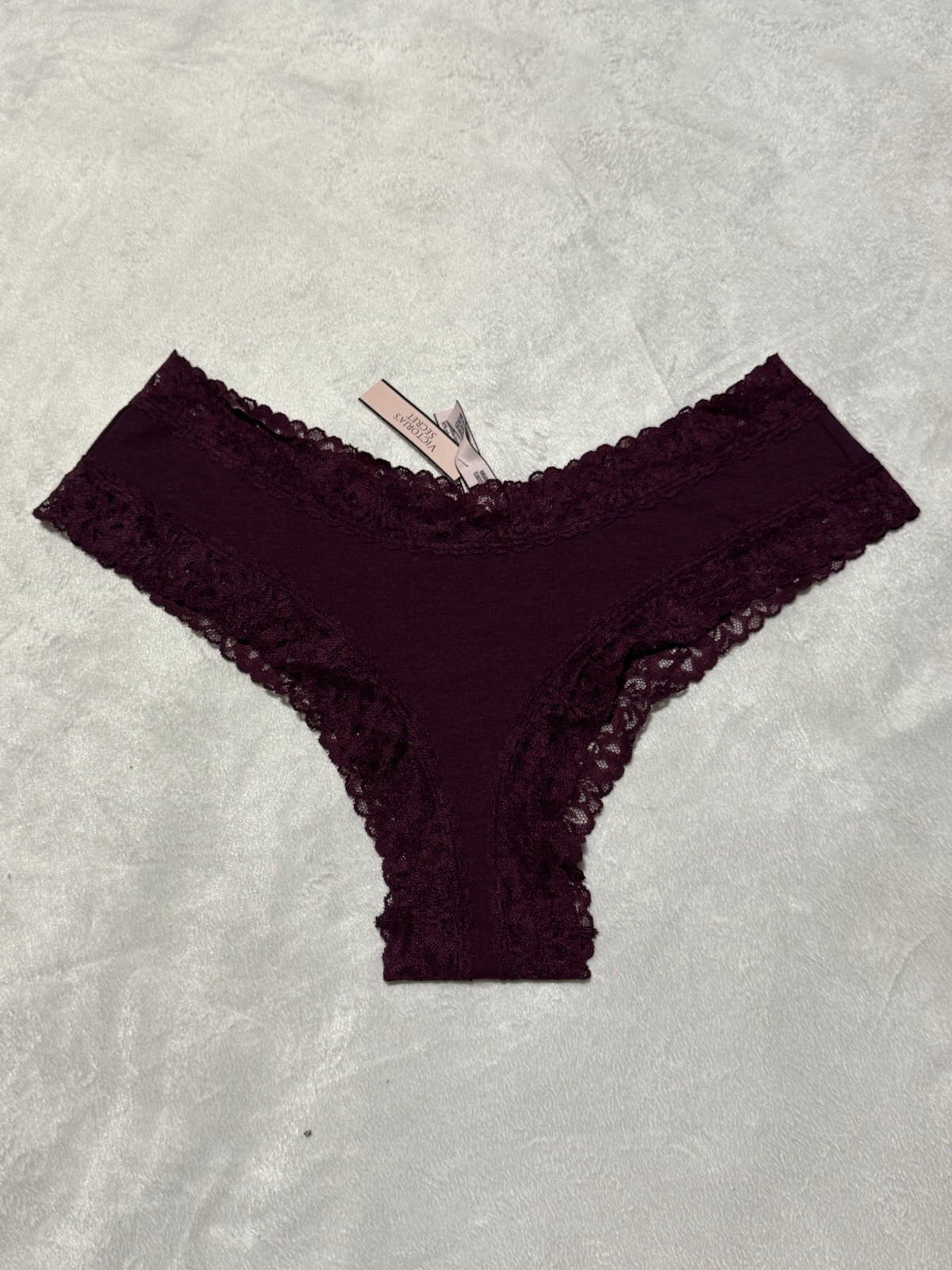 Victoria’s Secret Lace Trim Hiphugger Panty Dark Plum Purple NWT XL