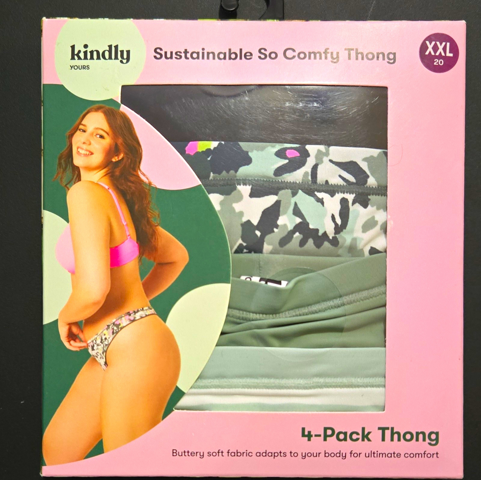 Kindly Yours So Comfy Thong Panties 4-Pack Recycled Nylon Floral Multicolor XXL