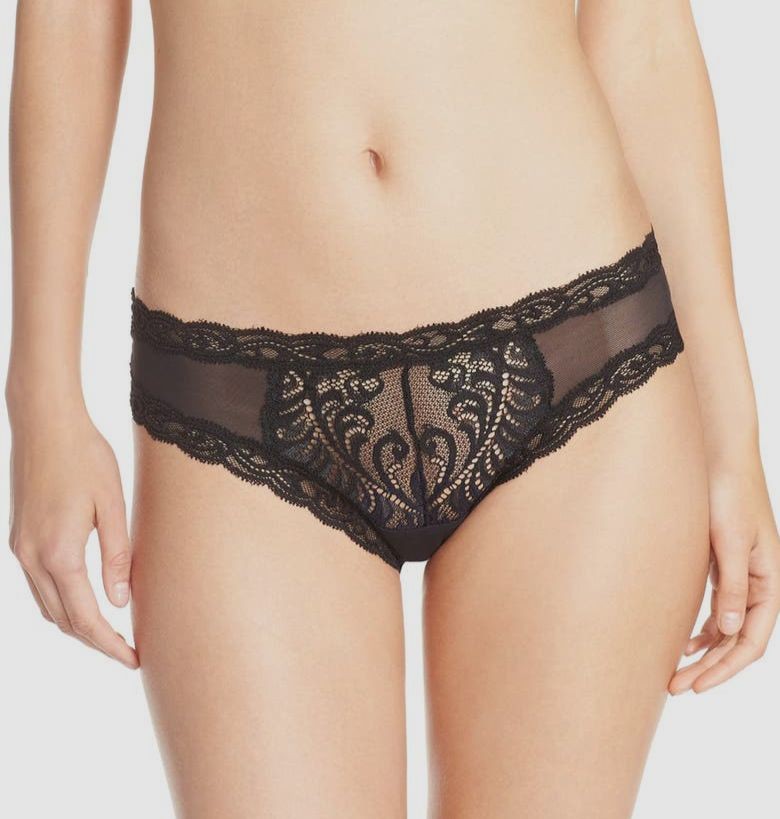 $35 Natori Women’s Black Feathers Sheer Lace Hipster Brief Panties Size Large