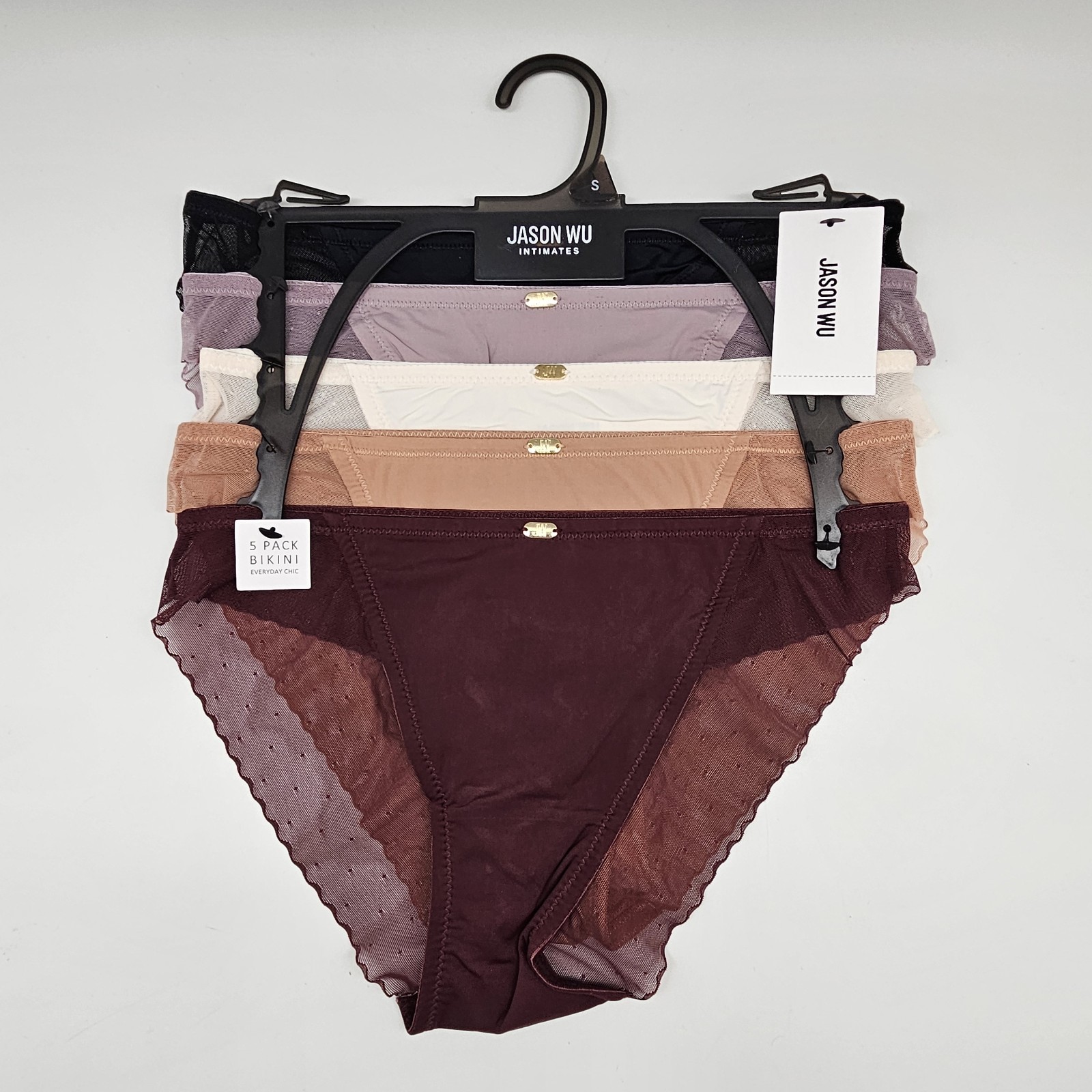 JASON WU 5 Pack Nylon Lace Bikini Panties Women’s S M XL Black Cream Beige Wine