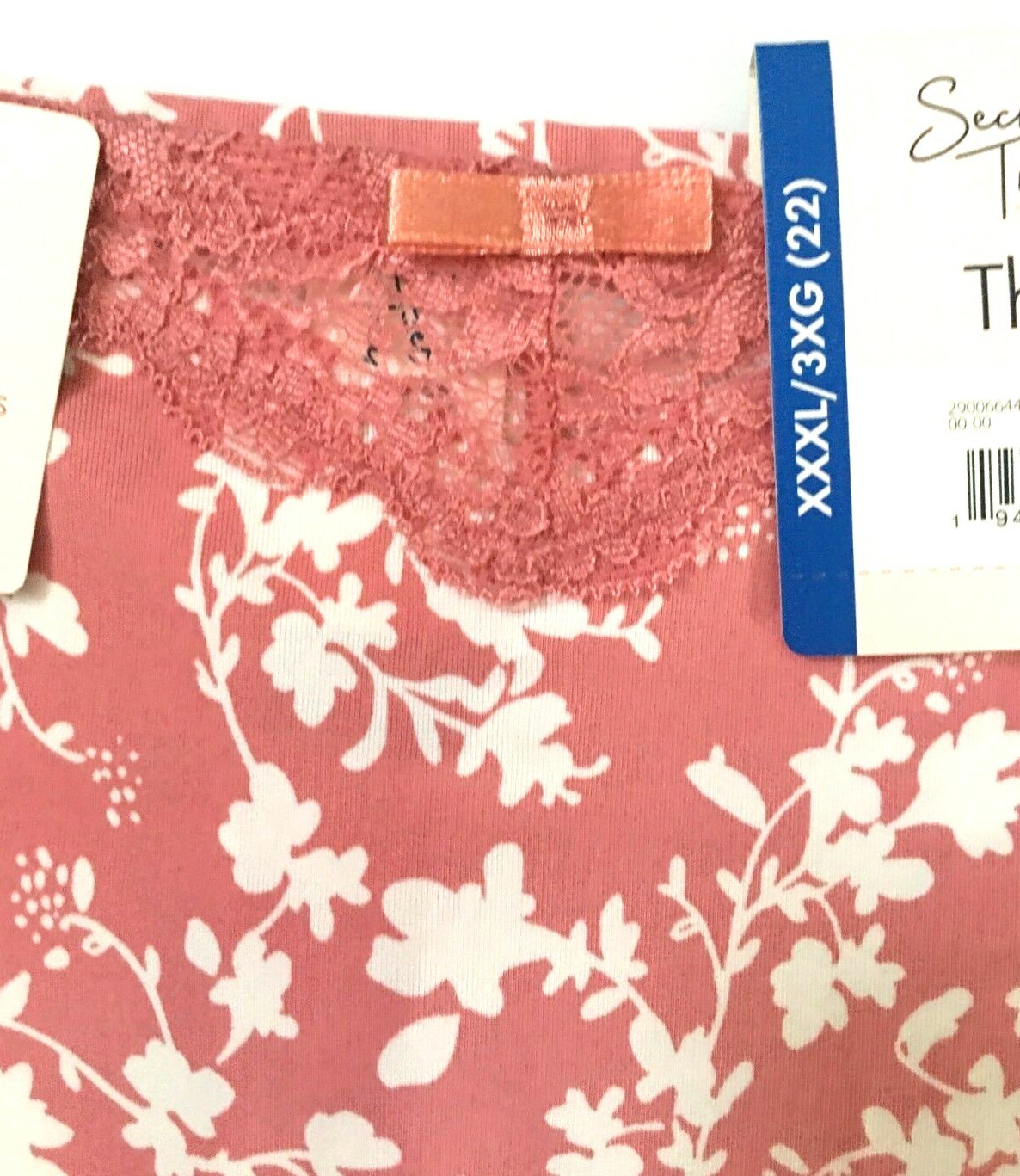 Womens Sexy Mauve Floral Thong Panties Size 3X No Show Lace Insert Smooth NWT