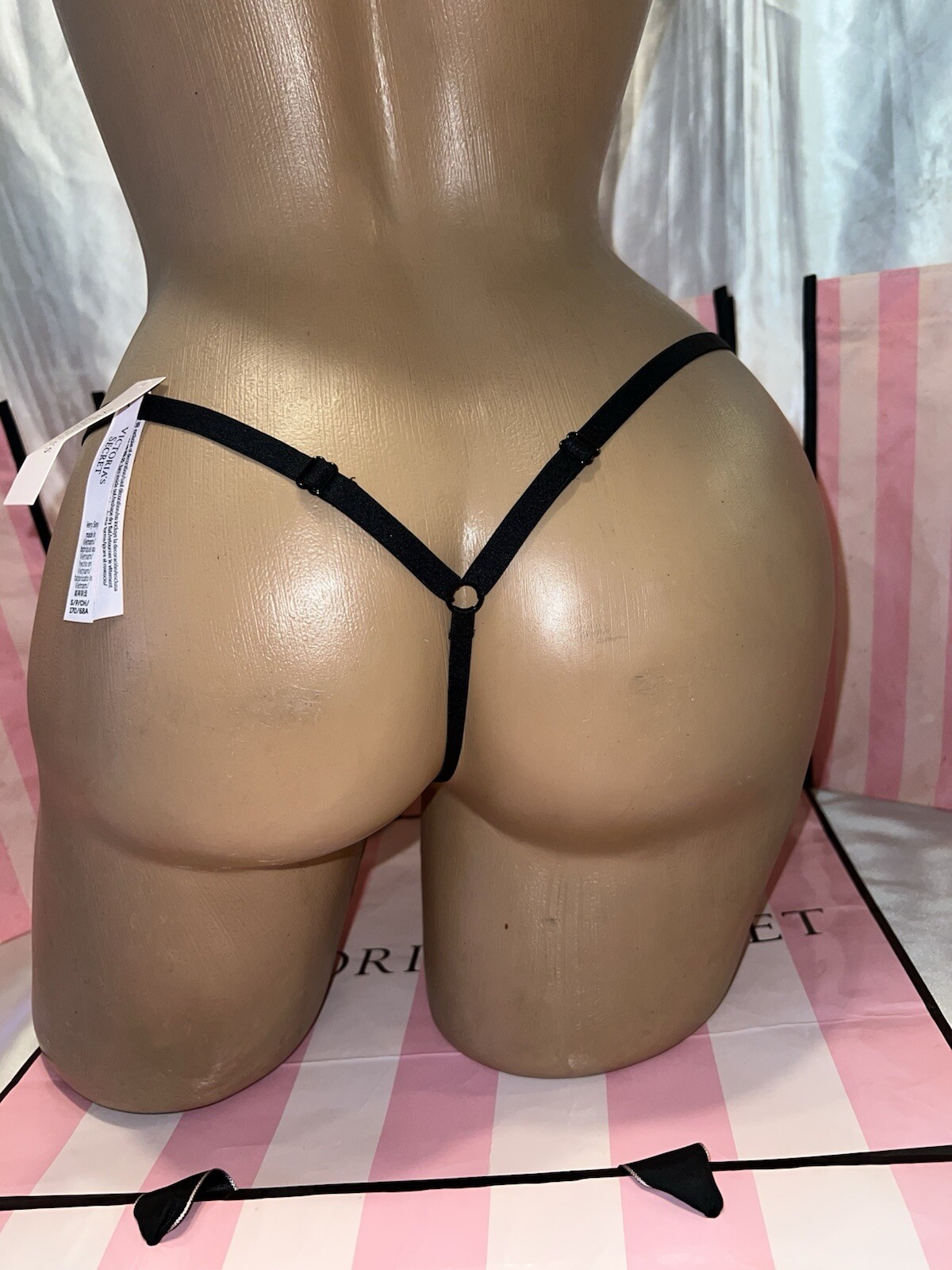 Victorias Secret Micro Thong Black Bling XL Adjustable Limited Edition