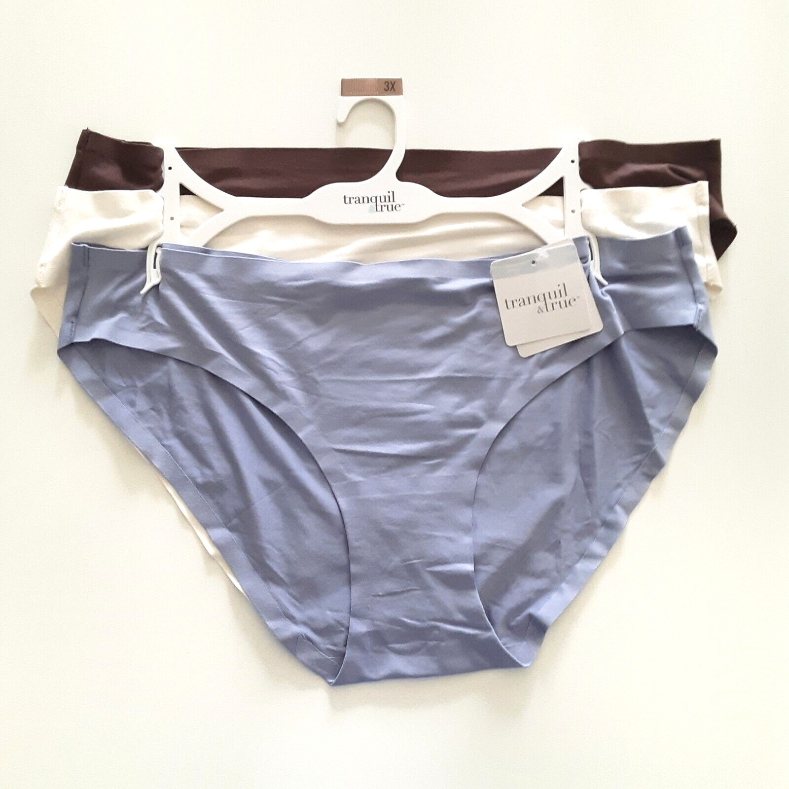 Tranquil & True Womens Size 3X Bikini Underwear Microfiber Purple Ivory 3 Pack