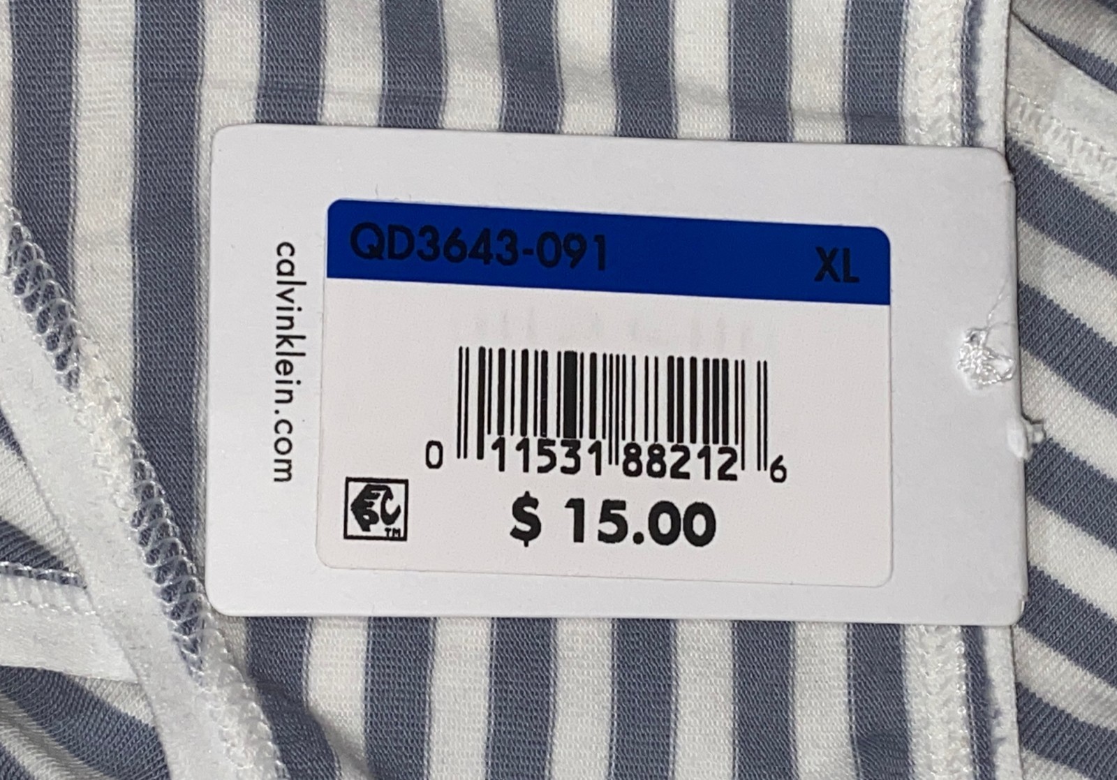 CALVIN KLEIN Form Cotton Grey White Striped Thong Panty Womens XS S 5 M 6 L 7 XL
