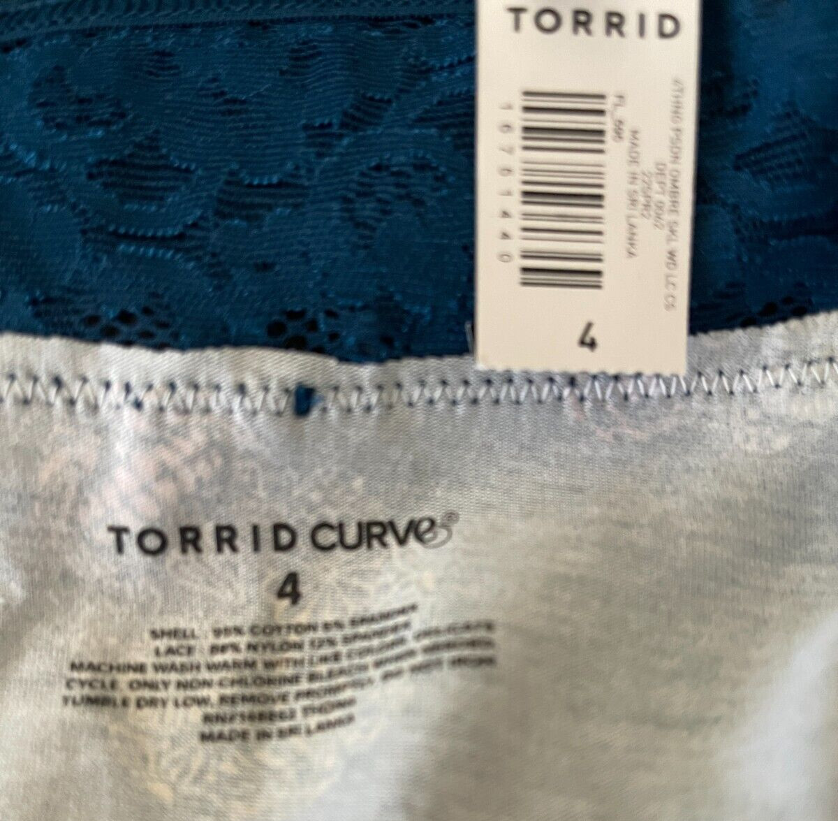 Torrid Plus 4 Teal Blue Calaveras Skull Print Wide Lace Waistband Thong Panties