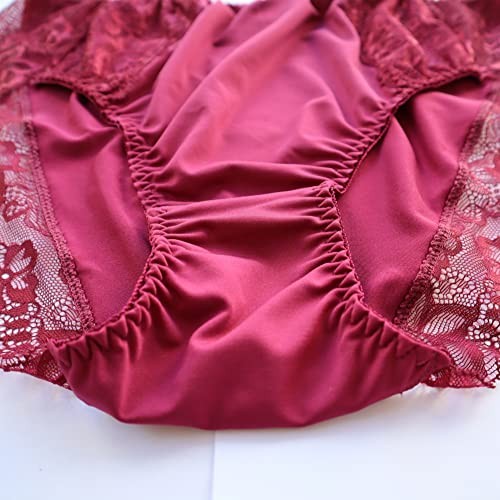 Women’s Plus Size Briefs Hi Cut Full Brief Panty Lace Trimmed 10 Plus Burgandy