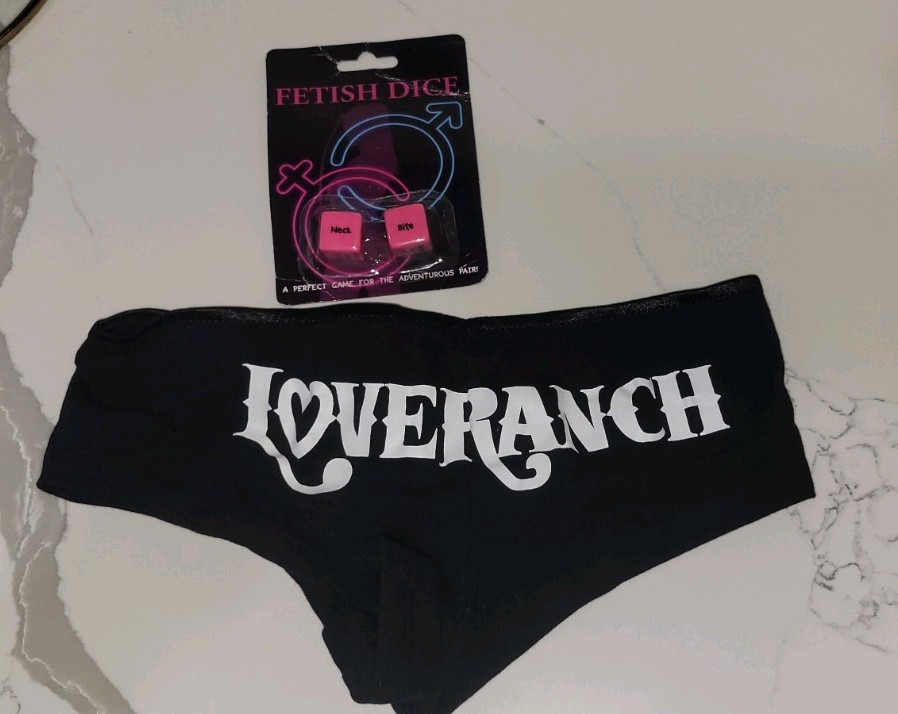 Famous Bunny Ranch Love Ranch Size Small Cheeky Panties with Bonus Fetish Dice