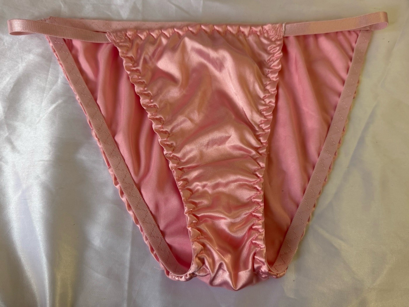 Baby Pink Polyester Satin String Bikini Panties Sz Small