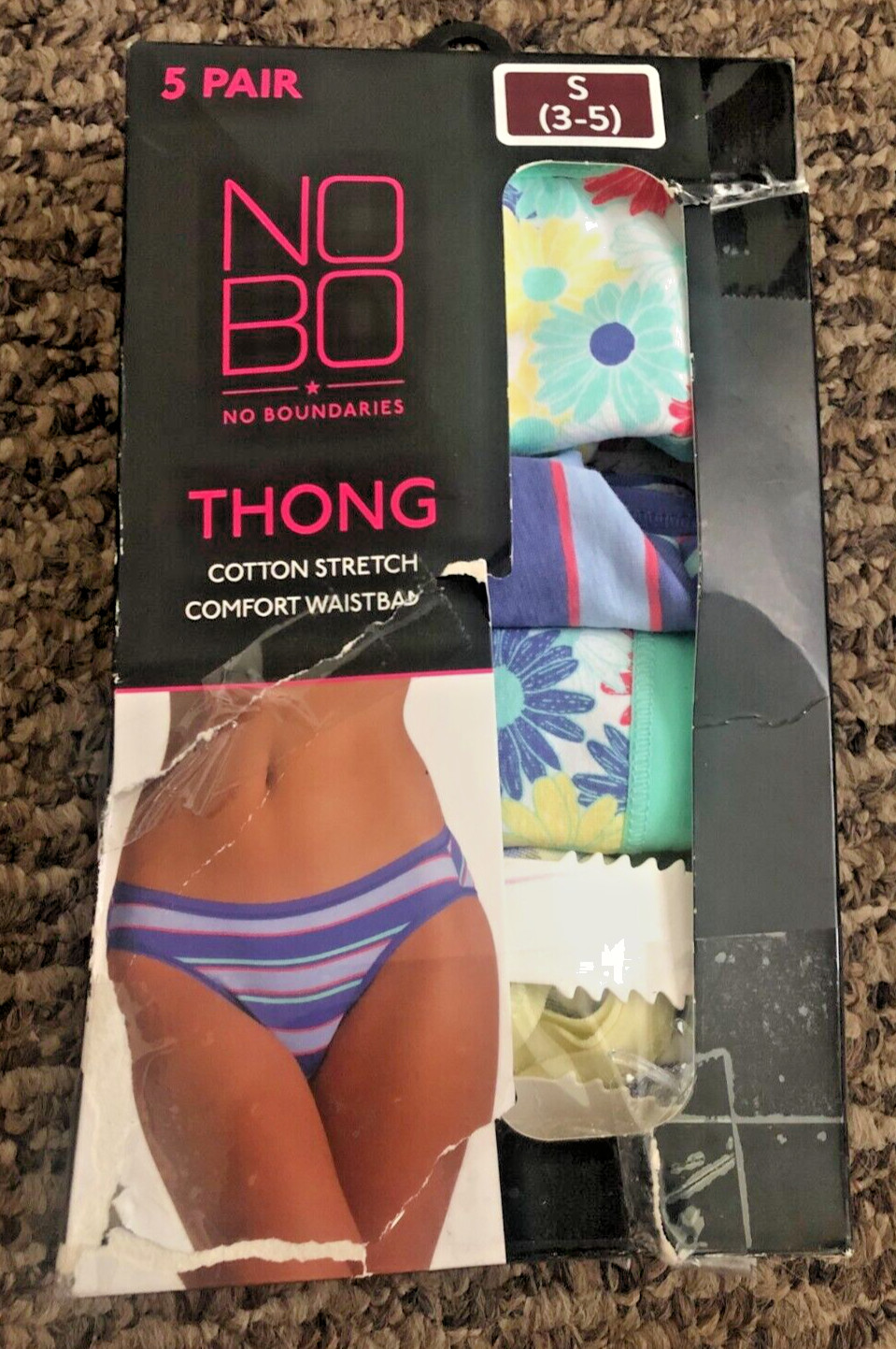 NIB No Boundaries NoBo 4 Pk Juniors Jersey Cotton Stretch Thongs S (3-5)