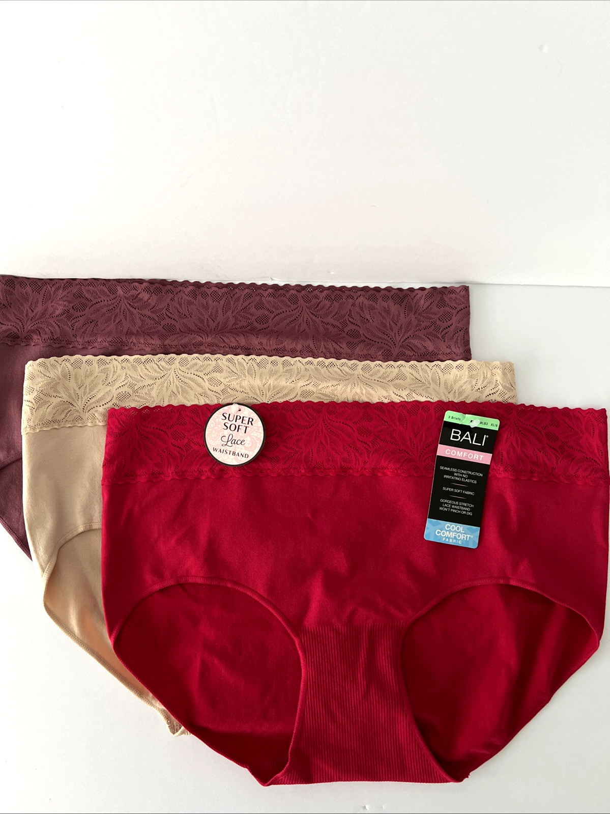 NEW Bali 3 Pair Briefs Cool Comfort Panties XL/8 Multi-Color DFMLB3