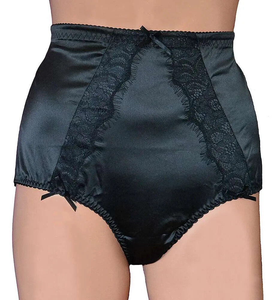 High Waist Vintage Style Knickers, Satin & Eyelash Lace – Pink, Black or White