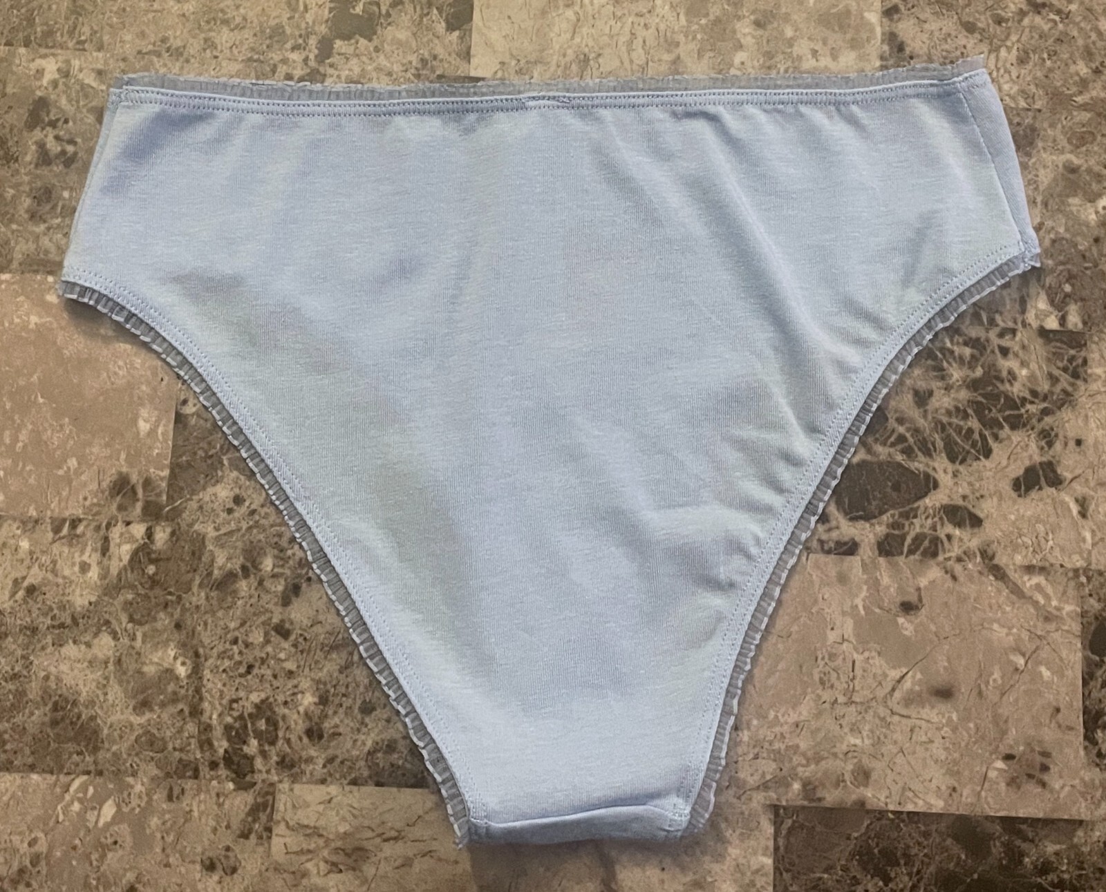 NWT VICTORIA’S SECRET PINK M BLUE EMBROIDERED MESH FLOWER RUFFLE CHEEKY PANTIES