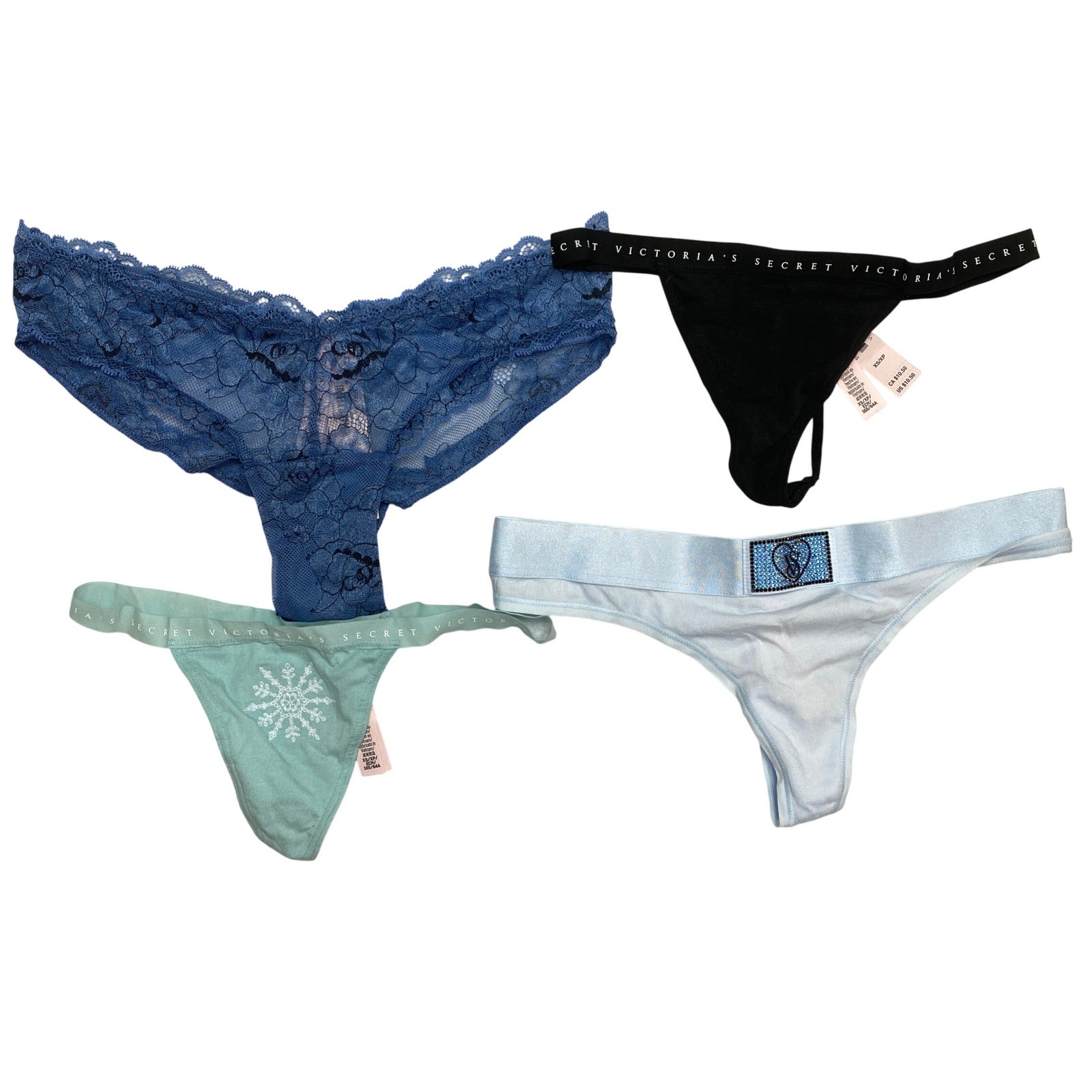 Lot Of 4 Victoria’s Secret Panties Women XS Lace Thong V-String Bundle