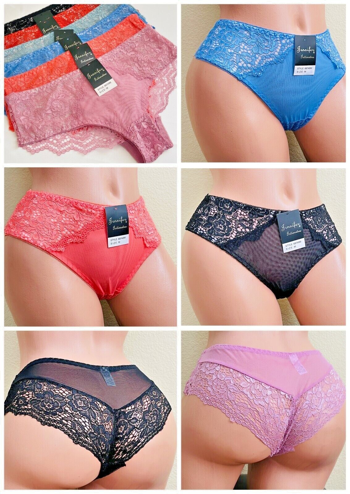 6-12 Women’s Bikini Briefs Lace Sexy Panties JE49 Underwears Cheeky Hipster S-XL
