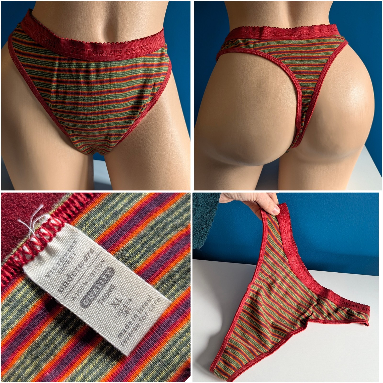 90s Vintage VICTORIA’S SECRET XL Signature Band THONG Panty Panties 100% Cotton