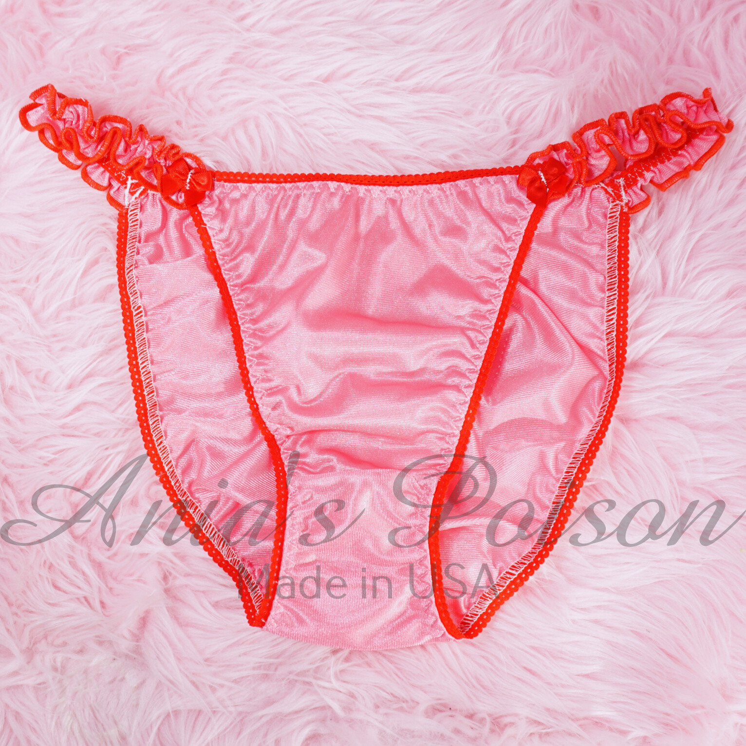 80’s cut Antron NYLON Red Pink Duchess Cut ladies string bikini panties sz 8