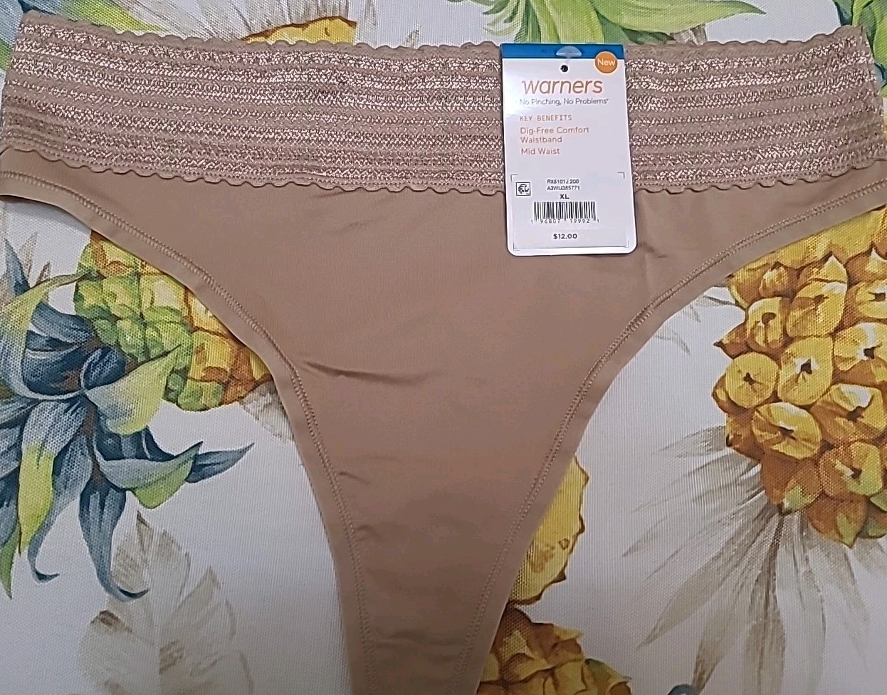 WARNER’S Sz XL~RX101J~Mid Waist No Pinch No Problems Waistband Lace Thong $12.