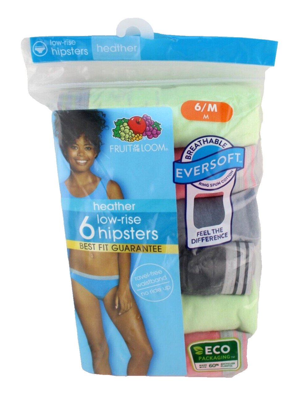 HANES 6-pairs Size 6/M Multi-Colors Cotton Blend Women Low-rise Hipsters Briefs