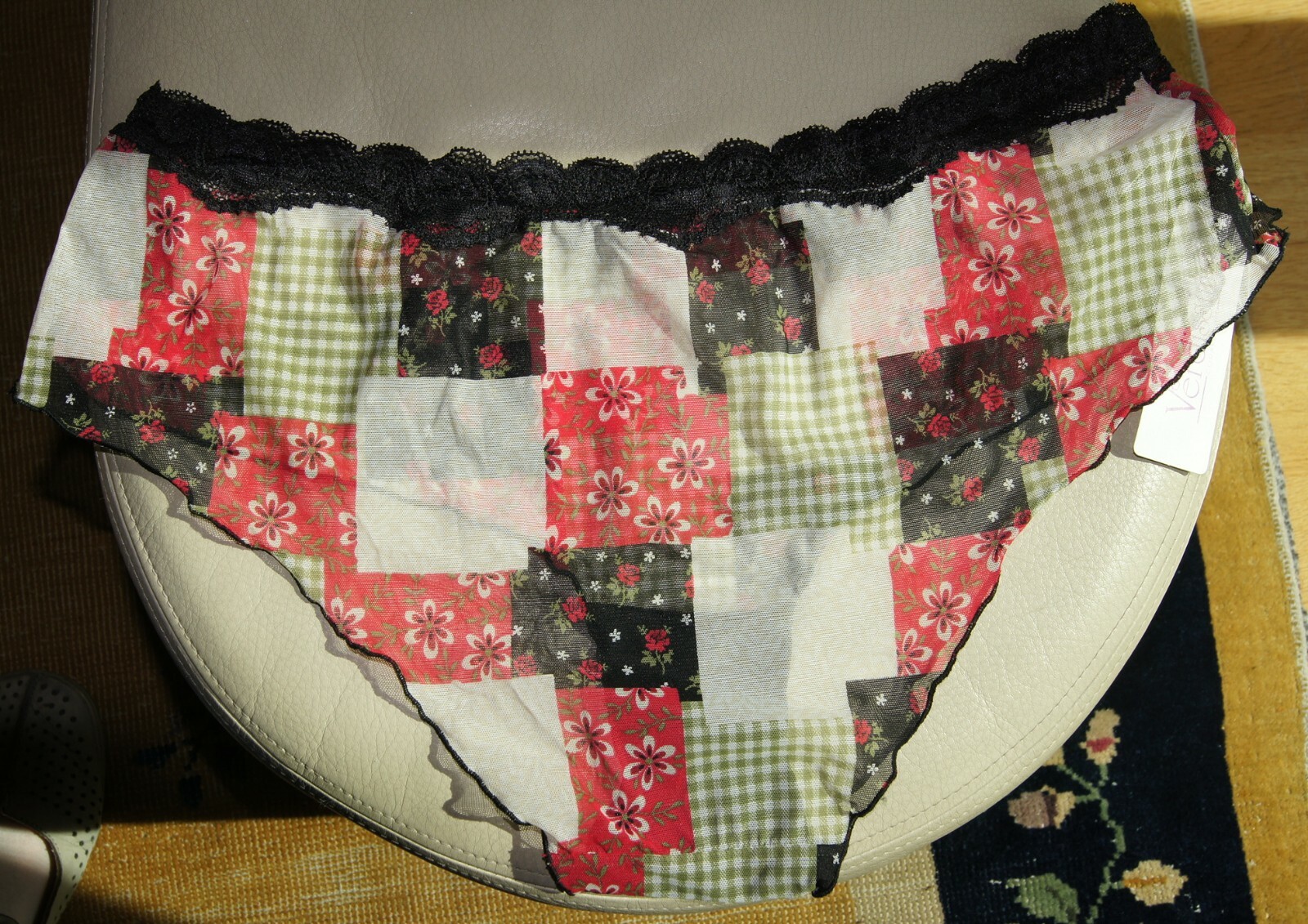 Verdissima Sheer Wide Sided Black Lace/Multi “Patchwork” Brief