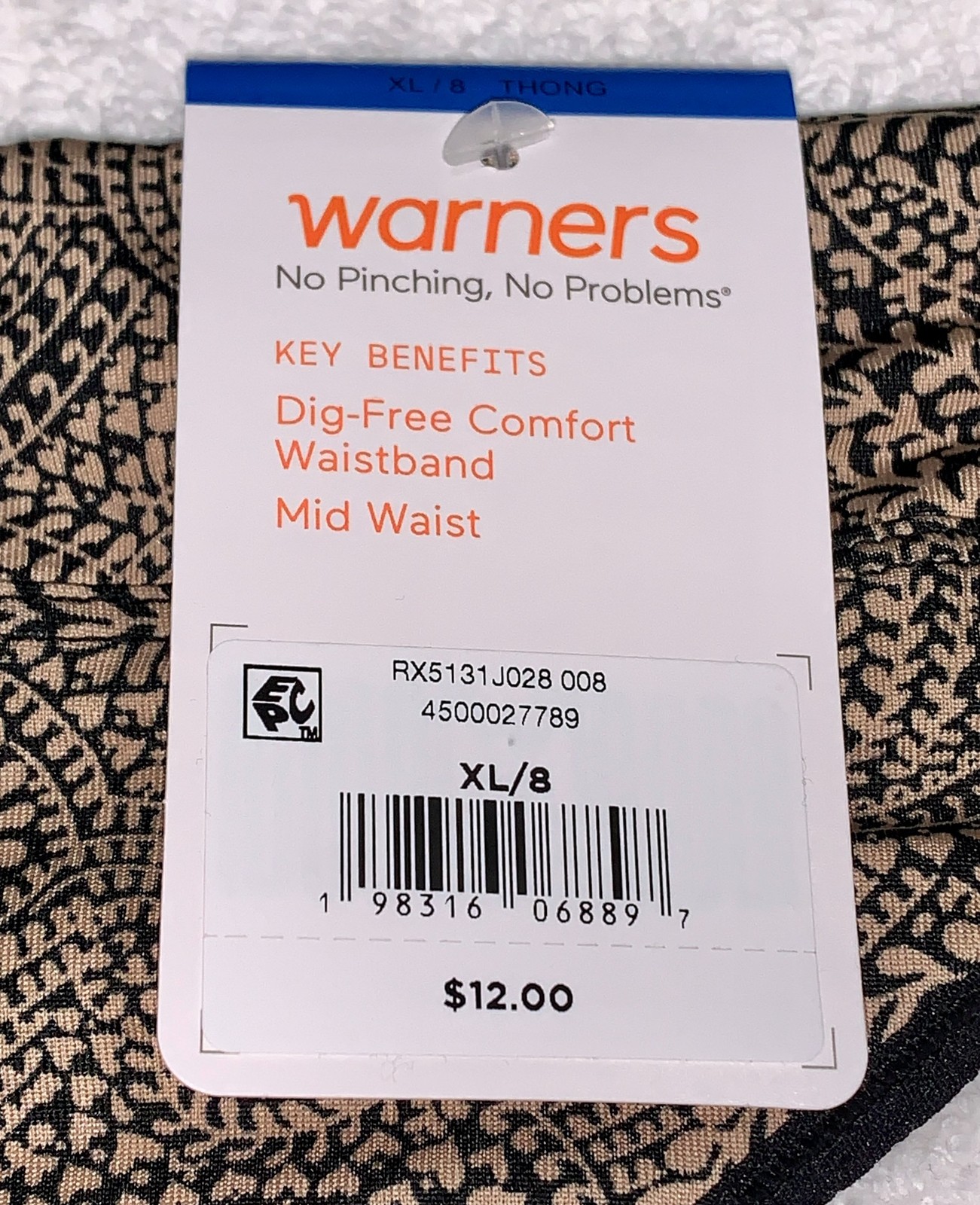WARNERS No Pinching No Problems Tailored Black Nude Thong Panty Womens Sz XL 8
