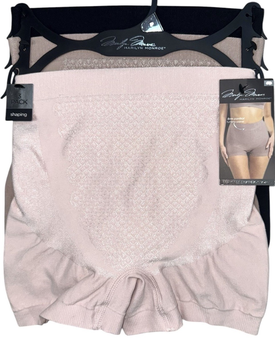 MARILYN MONROE Womens 3 Pack SEAMLESS FIRM SHAPER SHORTS Nude Brown Black Size M