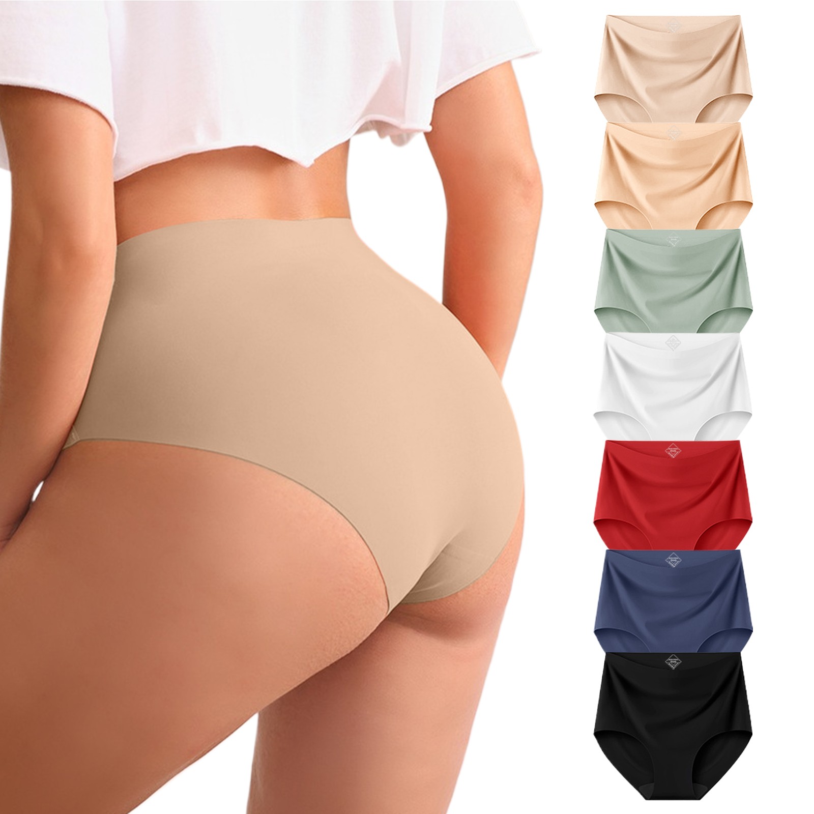 7 Pack Sexy Womens Ice Silk Brief Sheer High Waist Panties Lingerie Underwear