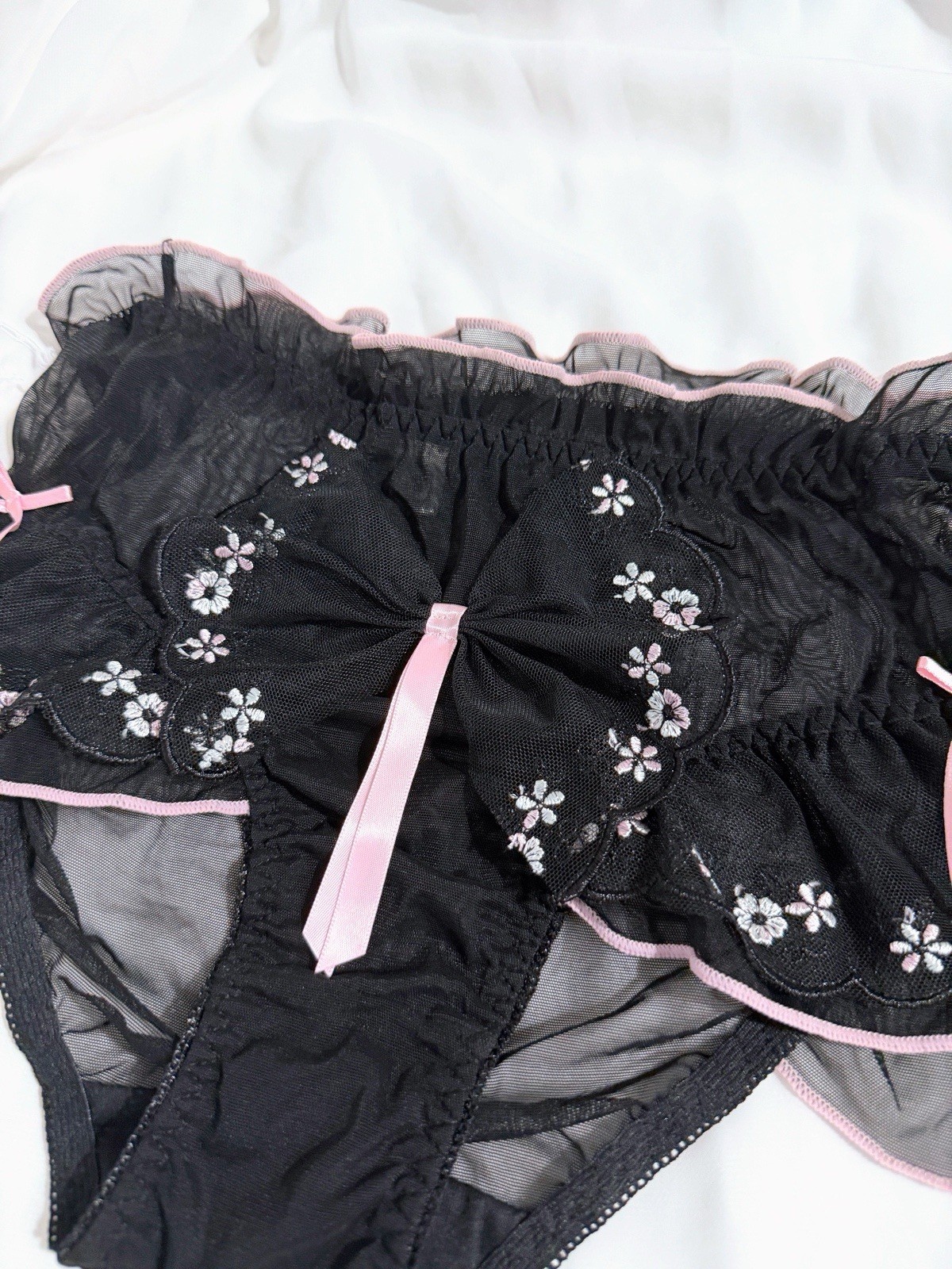 Set Of 2! US-S Japanese Princess Sissy Sweet Satin Bow Ruffle Embroidery Panties