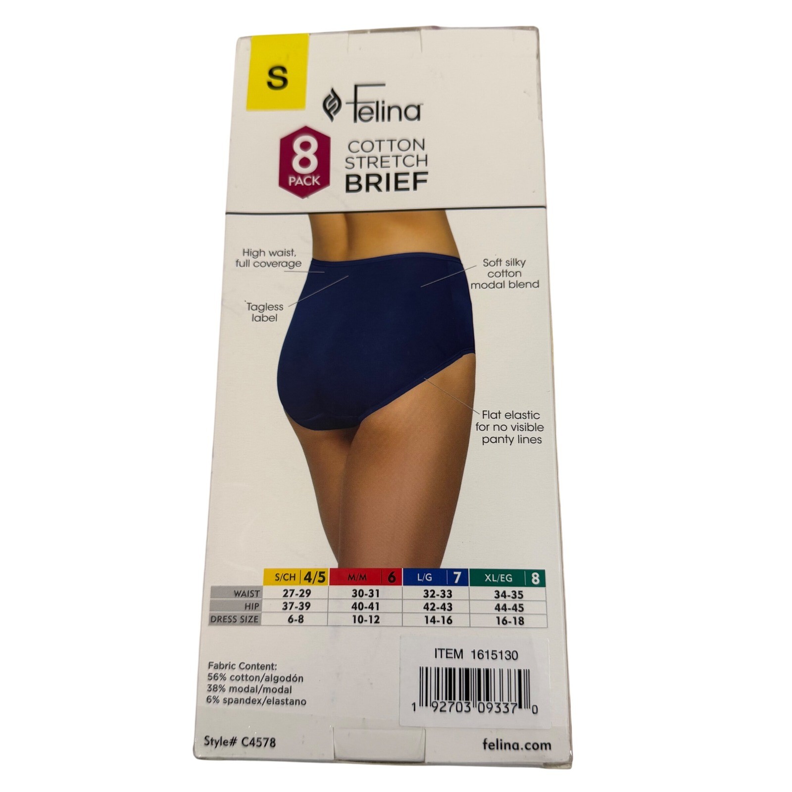 Felina Womens 8 Pack Cotton Stretch Brief High Waist Panties Multi Color S C4578