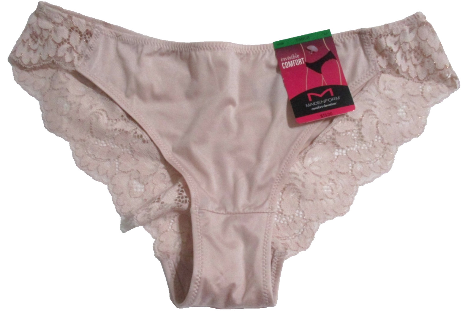 MAIDENFORM 7 LARGE TANGA 40159 INVISIBLE COMFORT DEVOTION BEIGE NYLON PANTIES