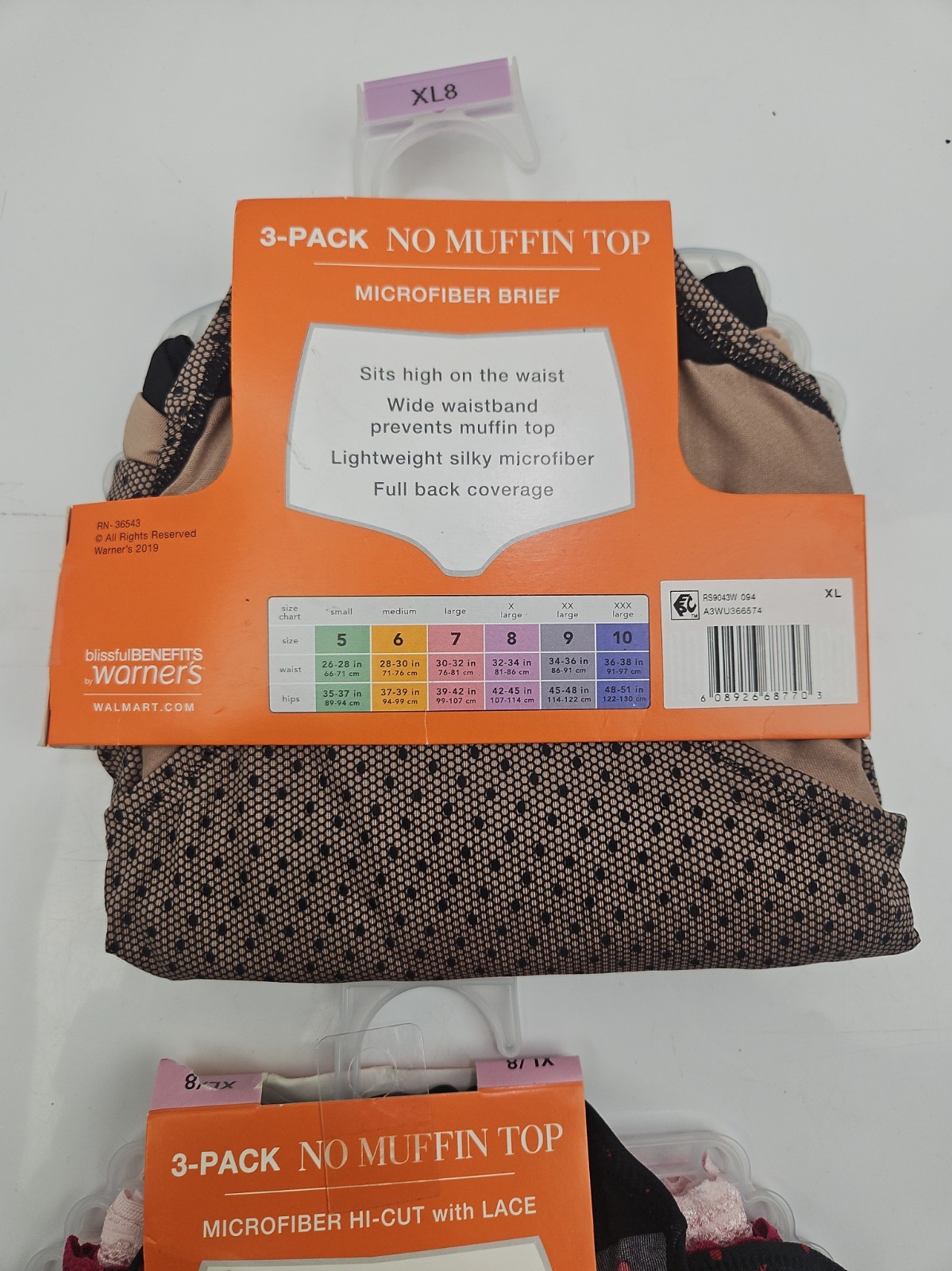 Warner’s XL8 No Muffin Top 2 3PK (6) Micro Hicut W/Lace & Briefs | Free Shipping