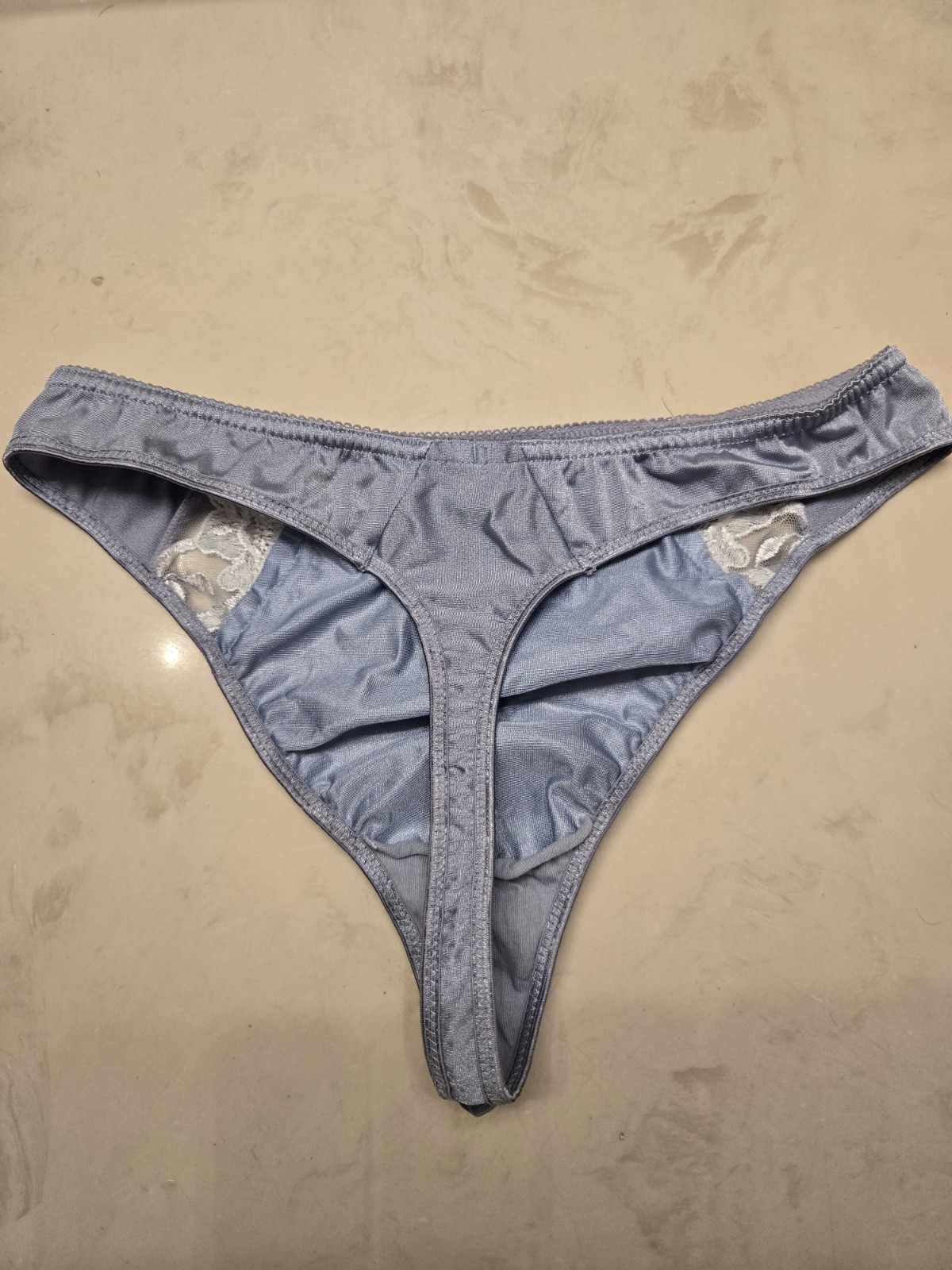 Vintage Playtex Blue Satin Thong Size Large Rare 90s