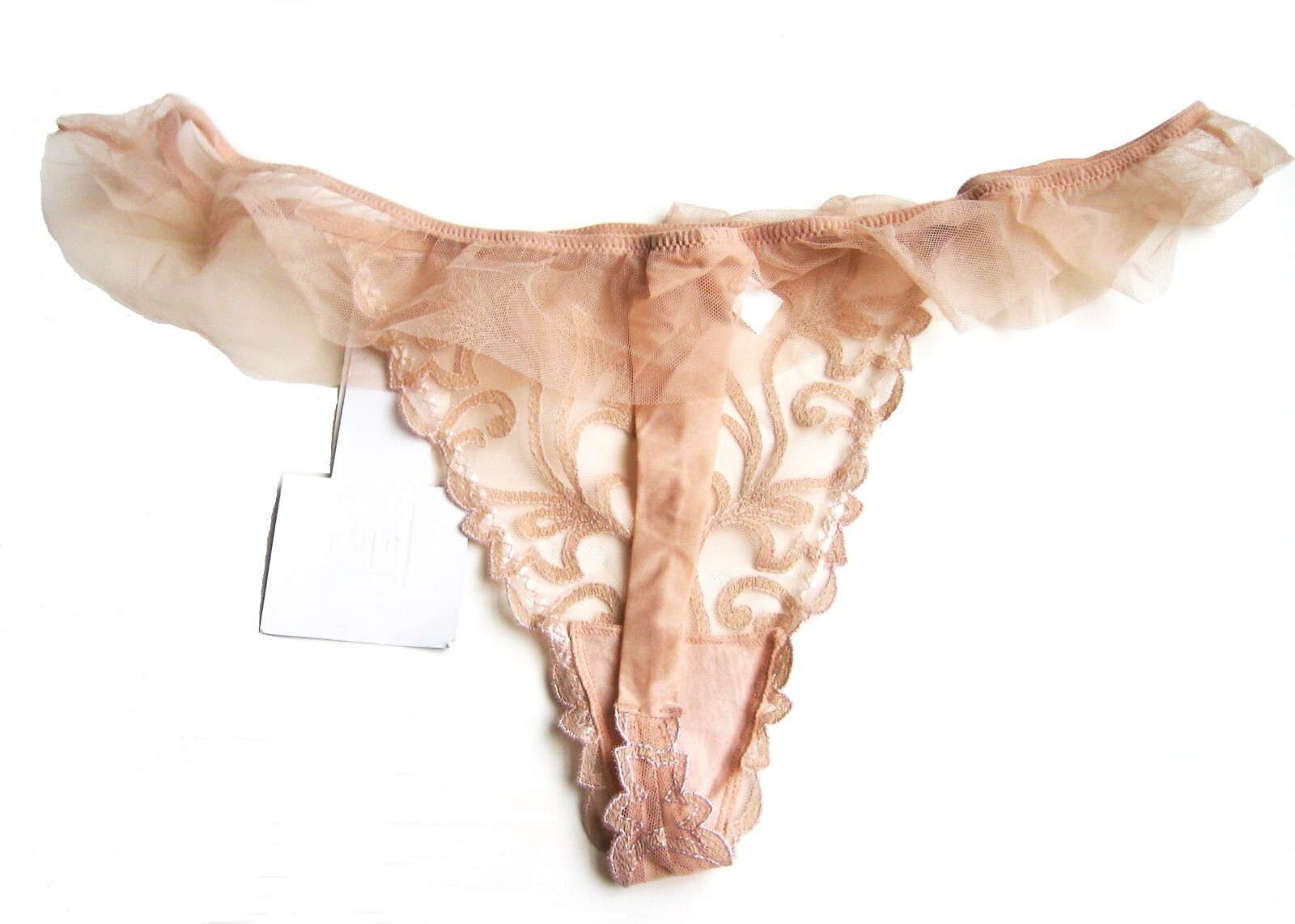 X0141 Felina Intimates NEW 138P Embroidery Lace Ruffle Tulle Waistline Thong XXL