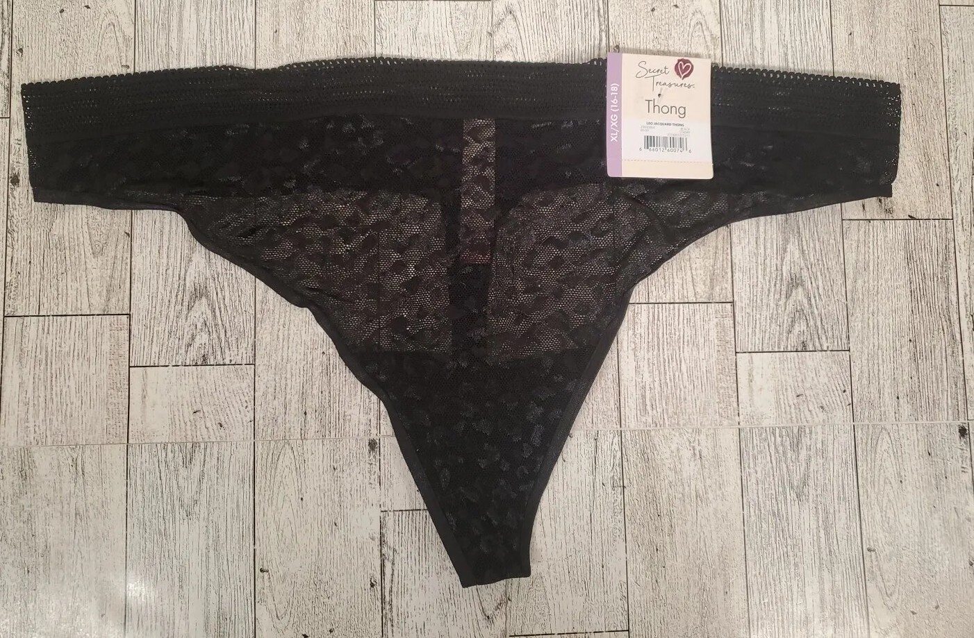 Secret Treasures THONG Panties XL 2X 3X Sexy Lace Leopard Black Underwear