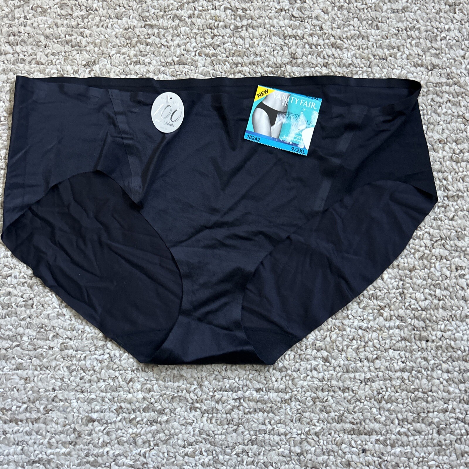 NEW Vanity Fair Women’s Nearly Invisible BIKINI #18242 PLUS SZ 9/2XL BLACK
