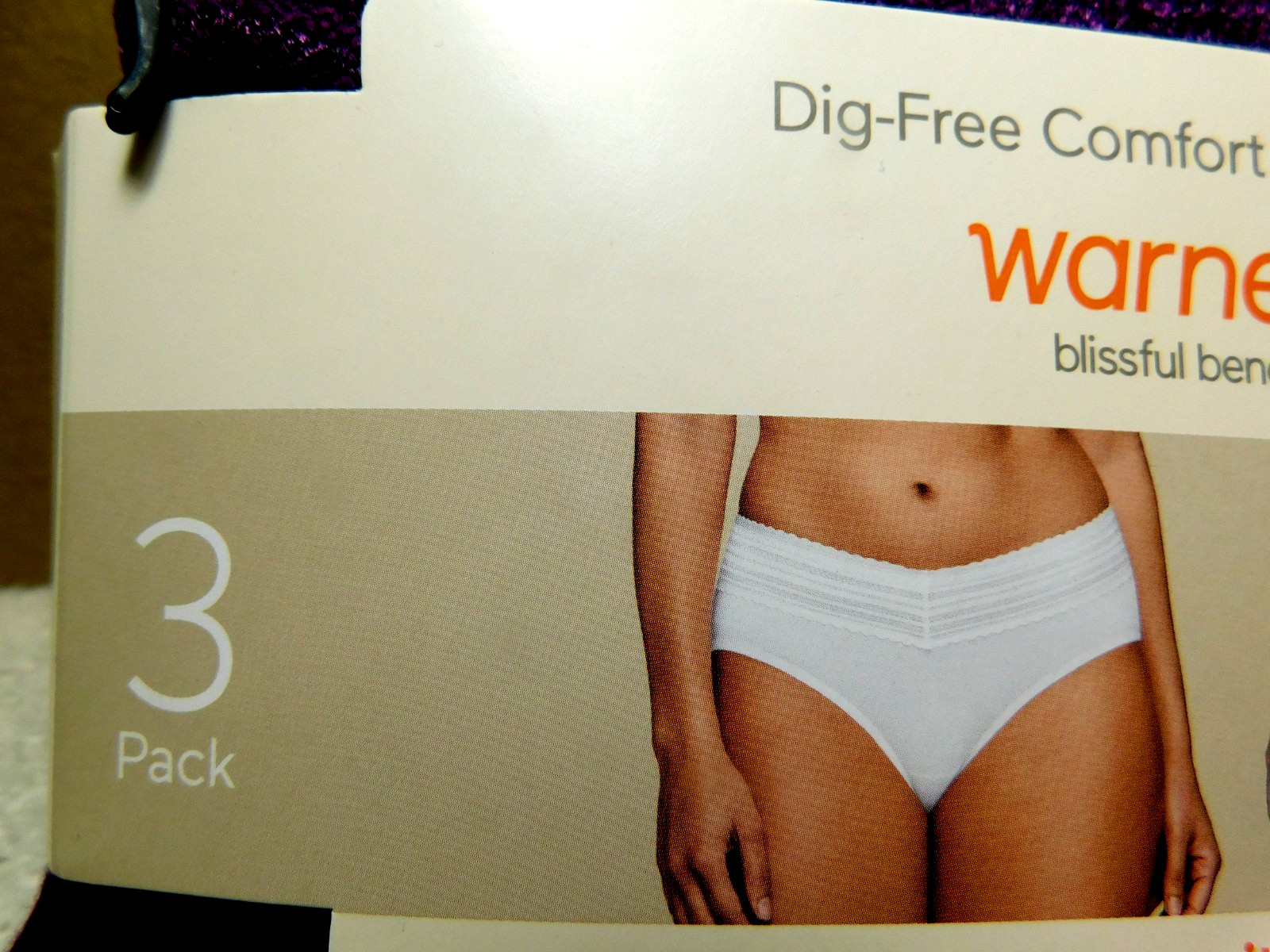 Warners~Blissful Benefits Cotton With Lace Hipster Purple Black & White 3Pk (DG)