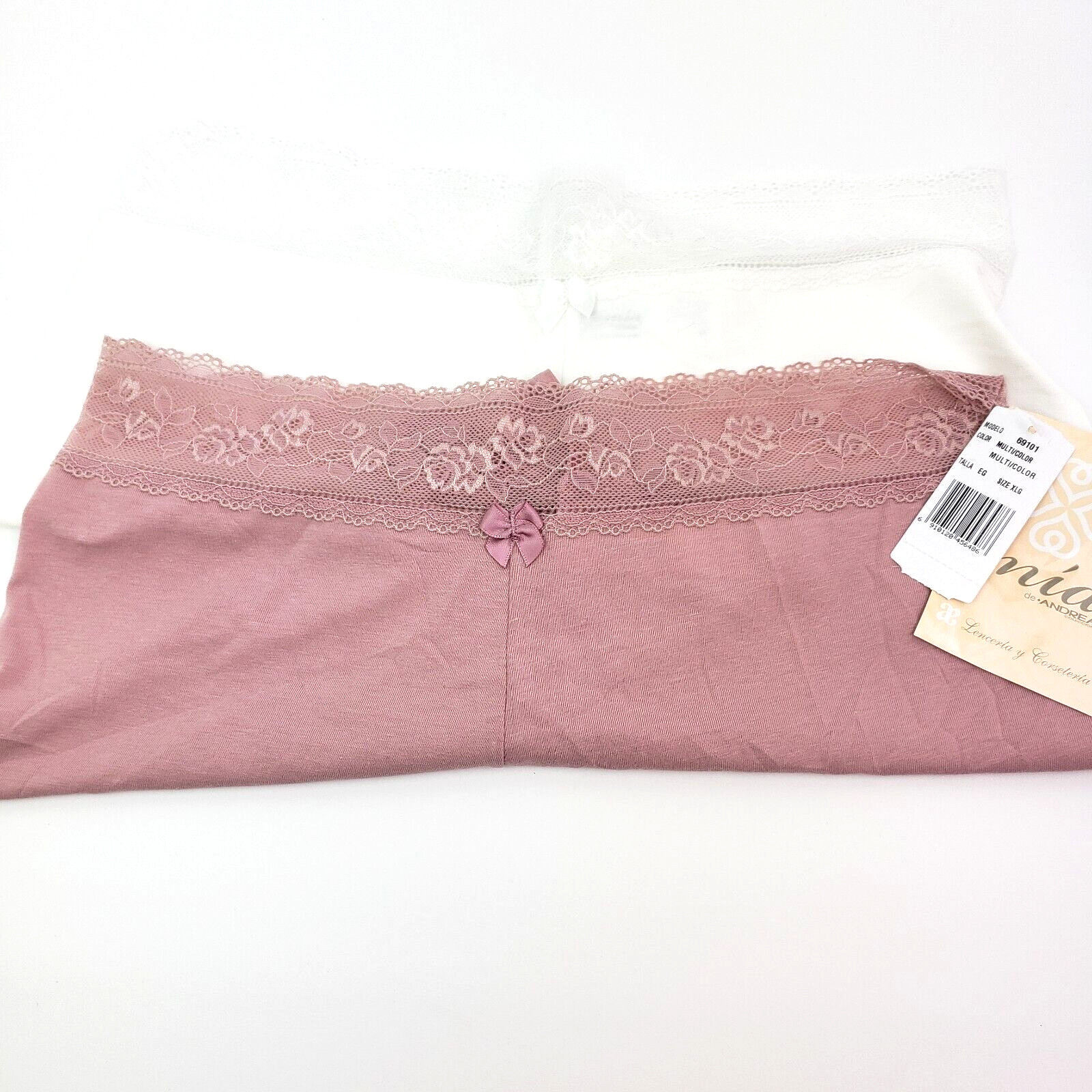 Mia De Andrea Womens Size XL White Pink BoyShort Panties Underwear 69101 2 Pairs