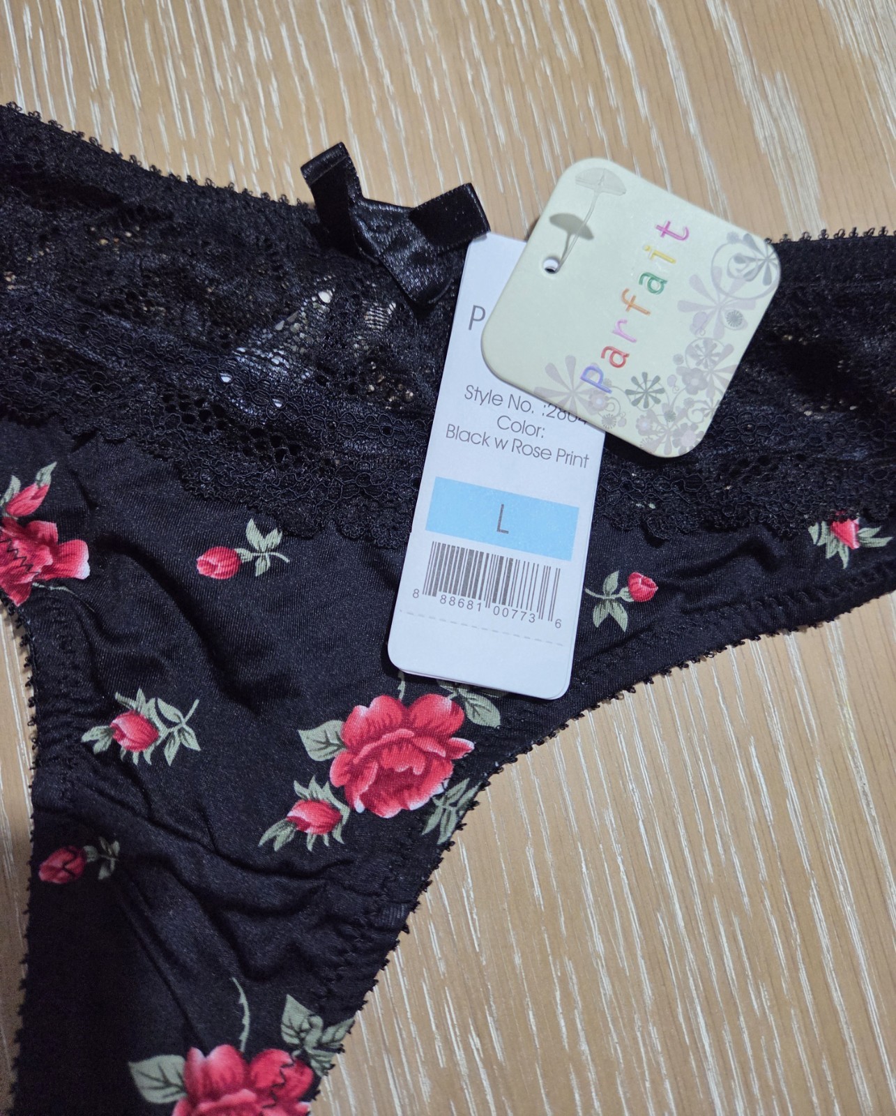 Parfait By Affinitas Casey Black Rose Women Thongs Style: 2803 BNWT UK-L