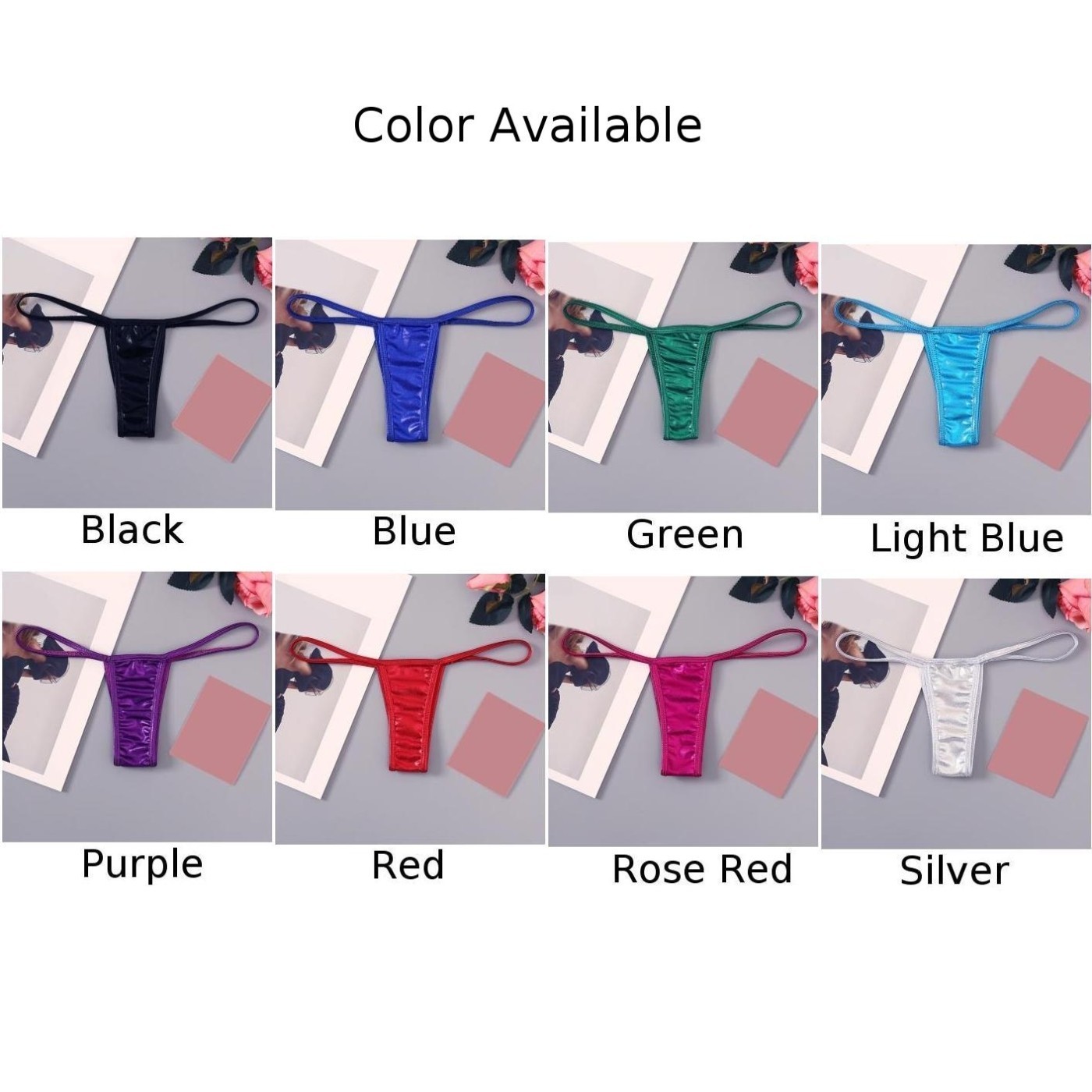 Sleek Solid Color Shiny Panties for Women with Low Waist and Thin Straps