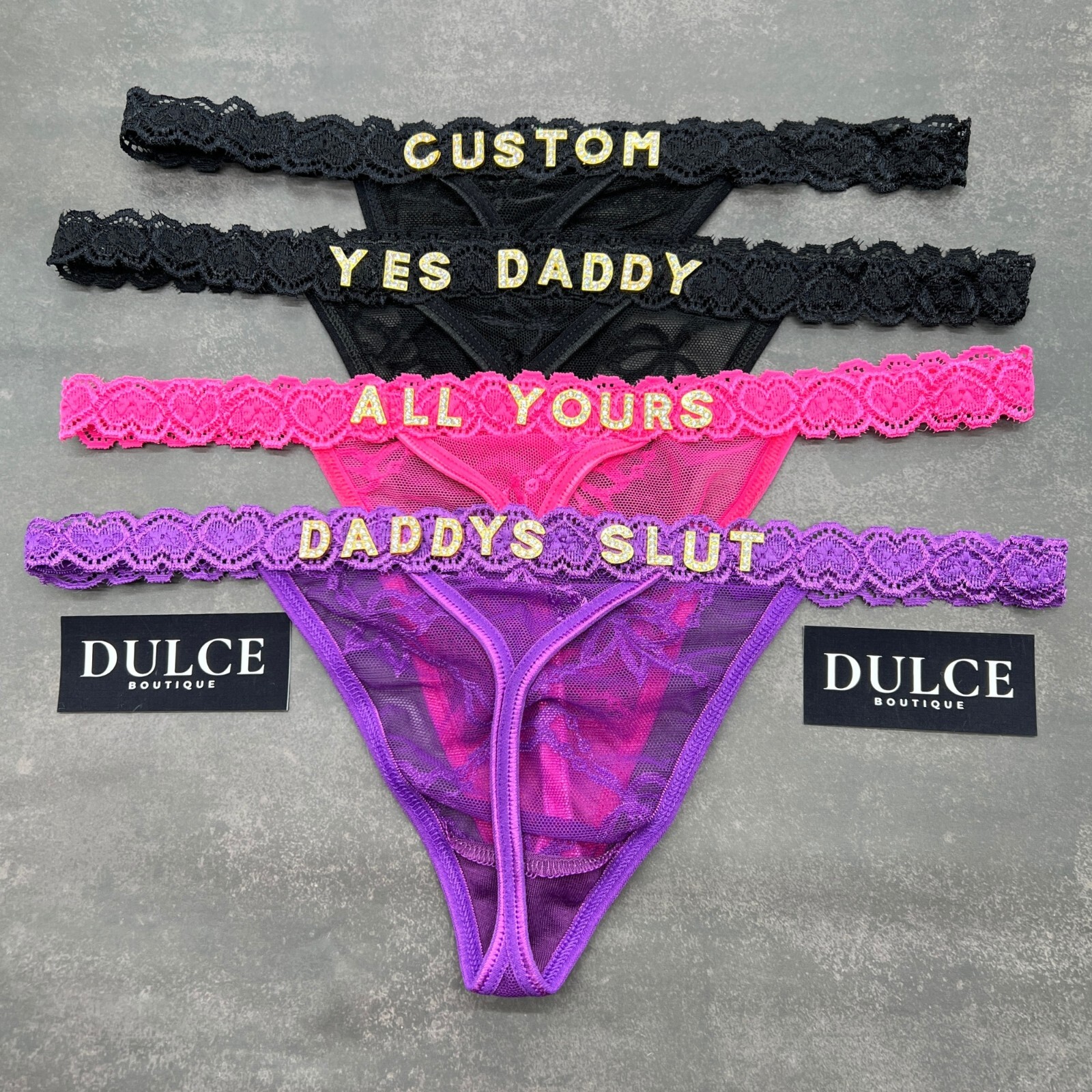 Personalised Lace Thong With Jewellery Silver Crystal Custom Letter Name Thong