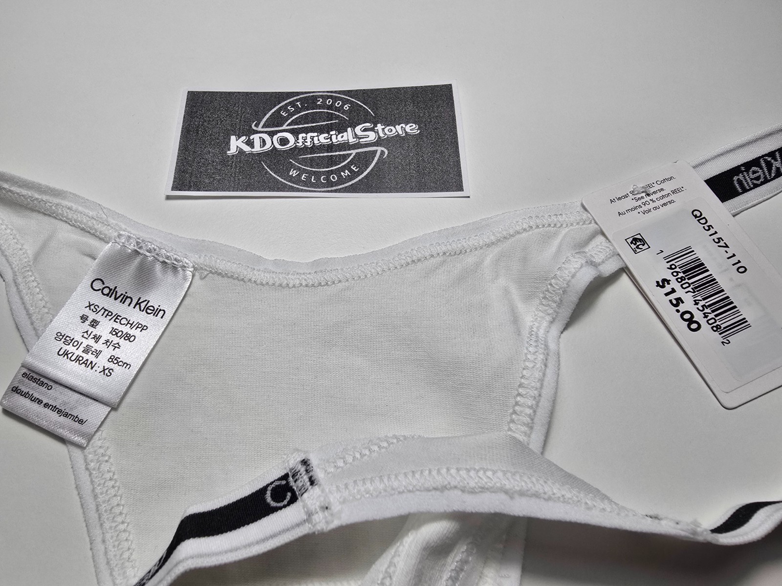 XS Calvin Klein Cotton Icon Logo Dipped String Thong Panties Underwear White NWT