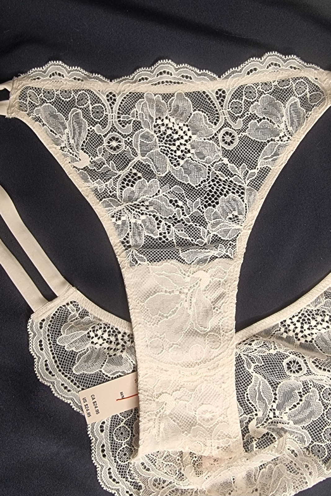 Victoria’s Secret Double Shine Crystal Lace Very Sexy Brazilian/Slip White Sz M