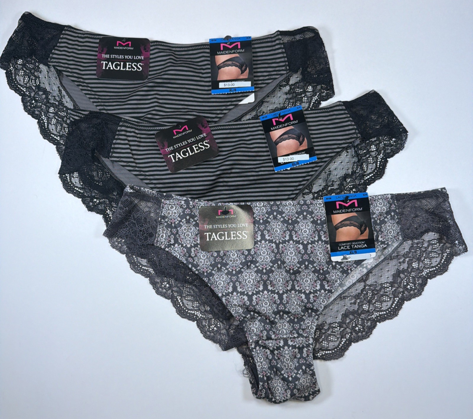 Maidenform Invisible Comfort Devotion Tanga Panties 40159 3 Pk 2XL/9 Grey NEW