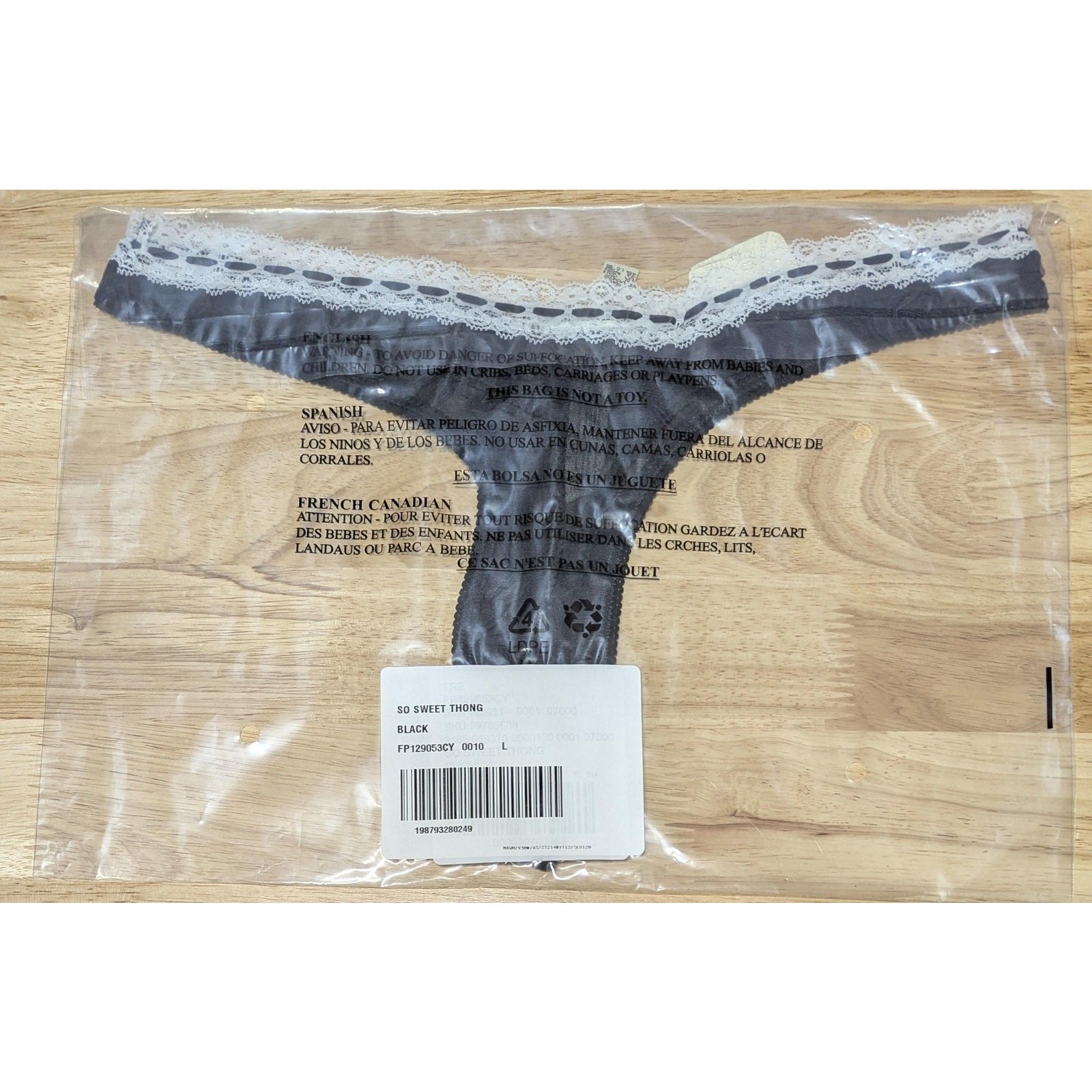 Free People So Sweet Thong Panties Womens Large Black Lace Mesh Intimately FP