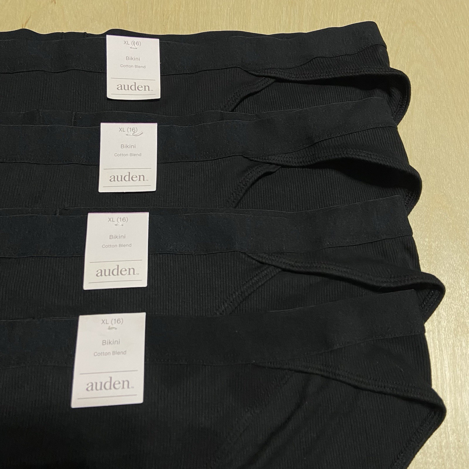 Auden Women’s Size XL (16) Black Cotton Blend Breathable Bikini Panties 4 Pack