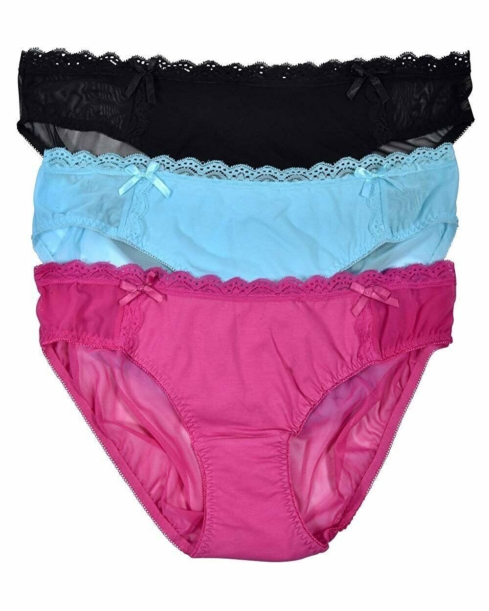 Elle Women’s Bikinis Panties – 6-Pack Cotton/Spandex Bikini Lace Waistband