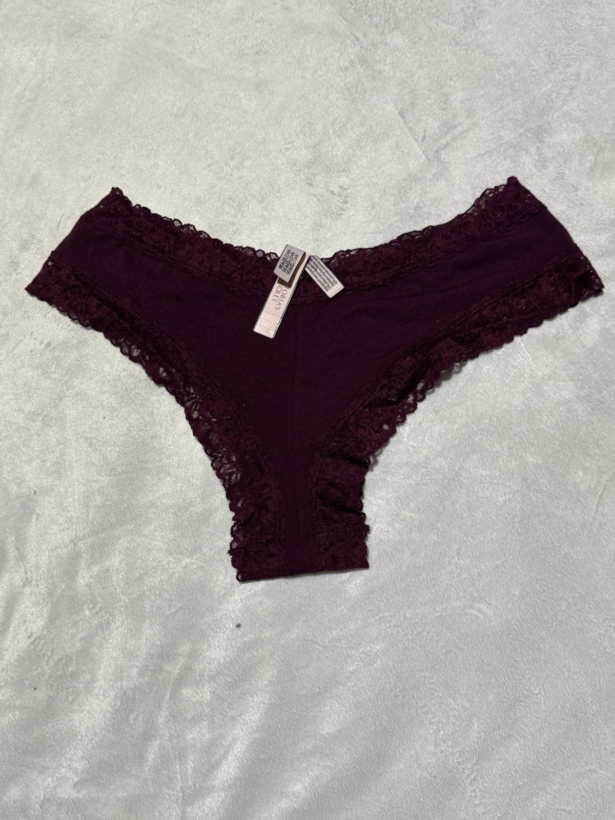 Victoria’s Secret Lace Trim Hiphugger Panty Dark Plum Purple NWT XL